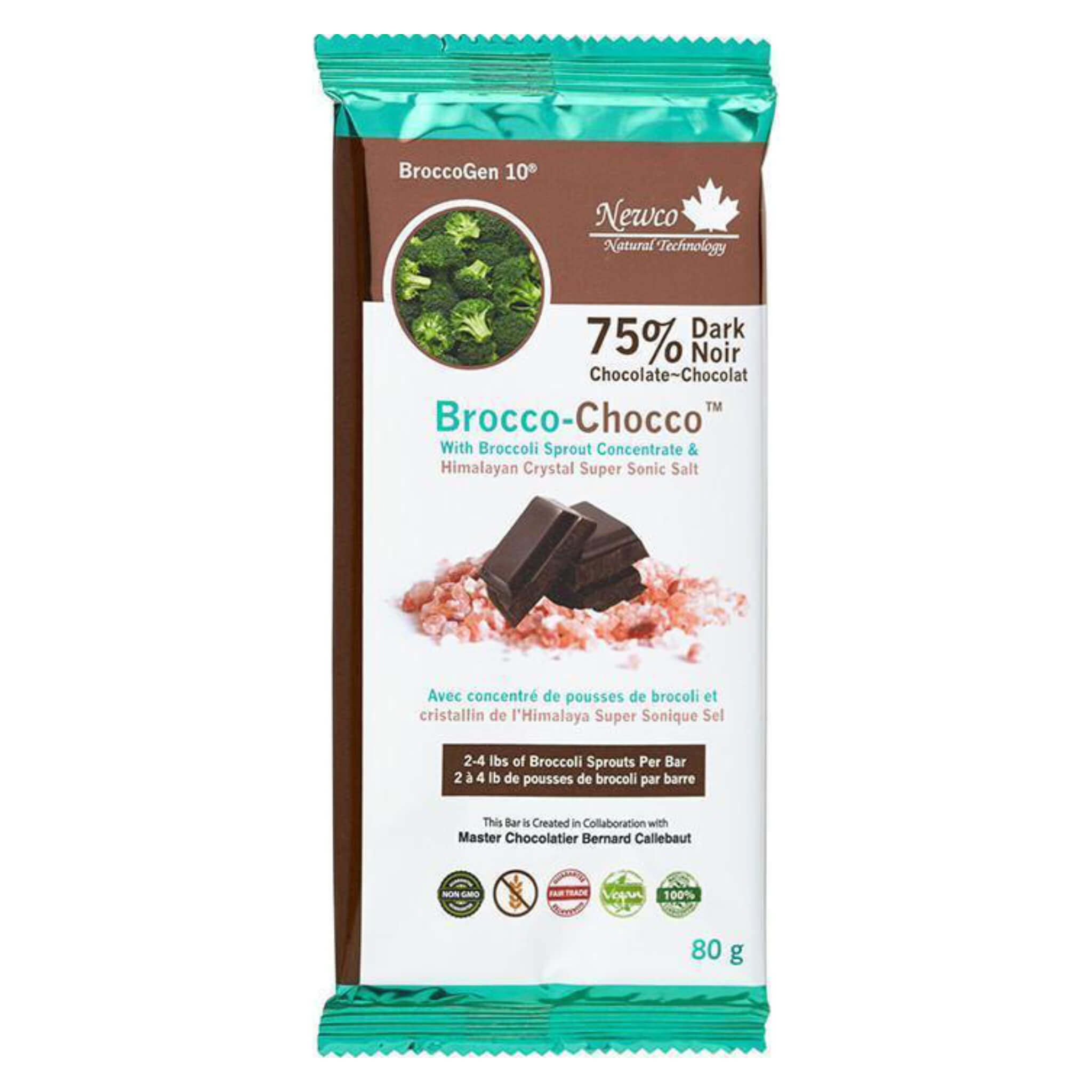 Organic Brocco Chocco Dark Chocolate Bar - Healthy Vegan Snack for Gifts, Desserts & Energy Boost