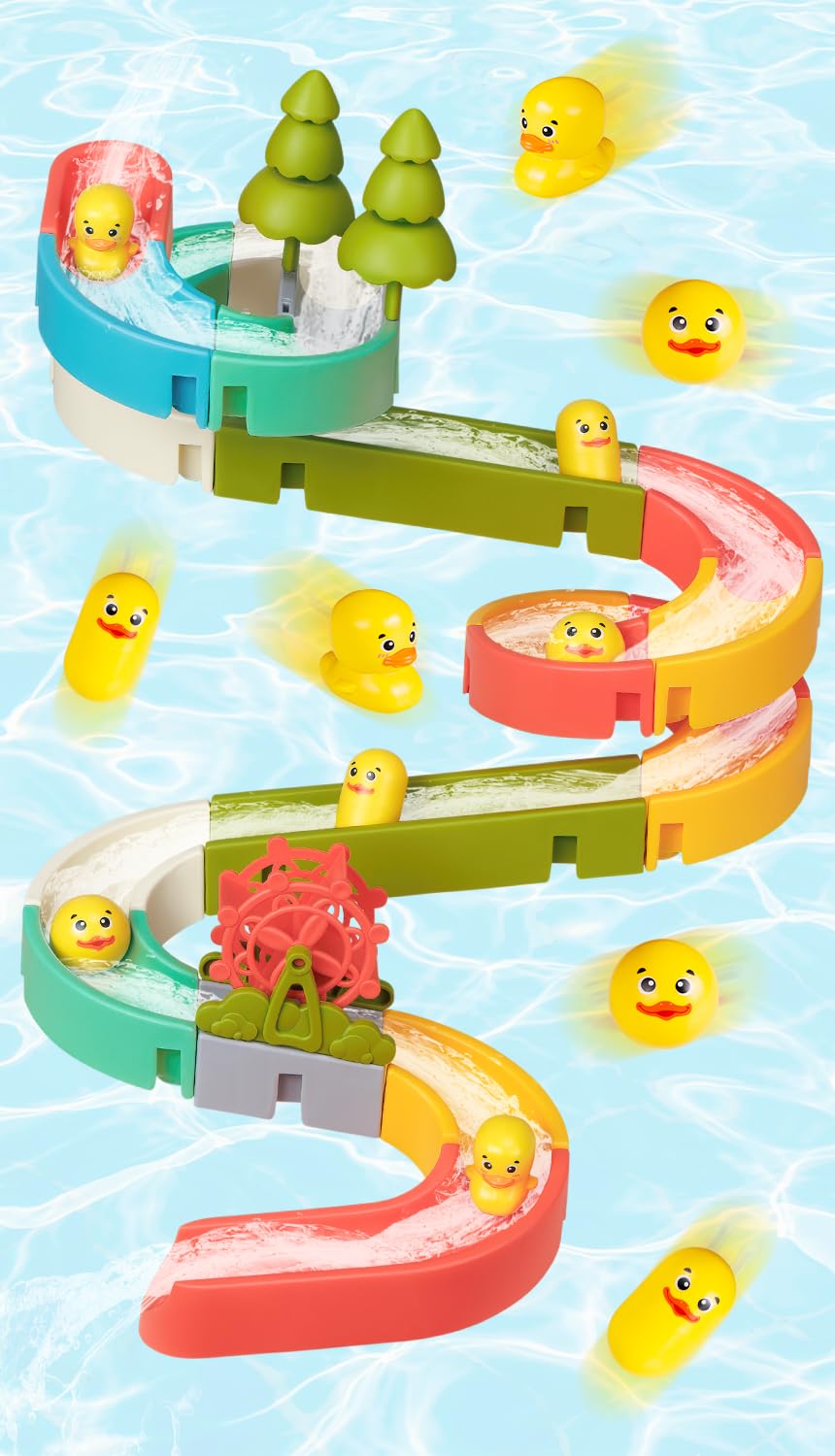 38 PCS Duck Slide Bath Toys for Kids Ages 3-8, DIY Building Kit for Toddlers, Fun Bathtub Time & Pool Play Educational Toys - Perfect Birthday Gift for Boys & Girls
