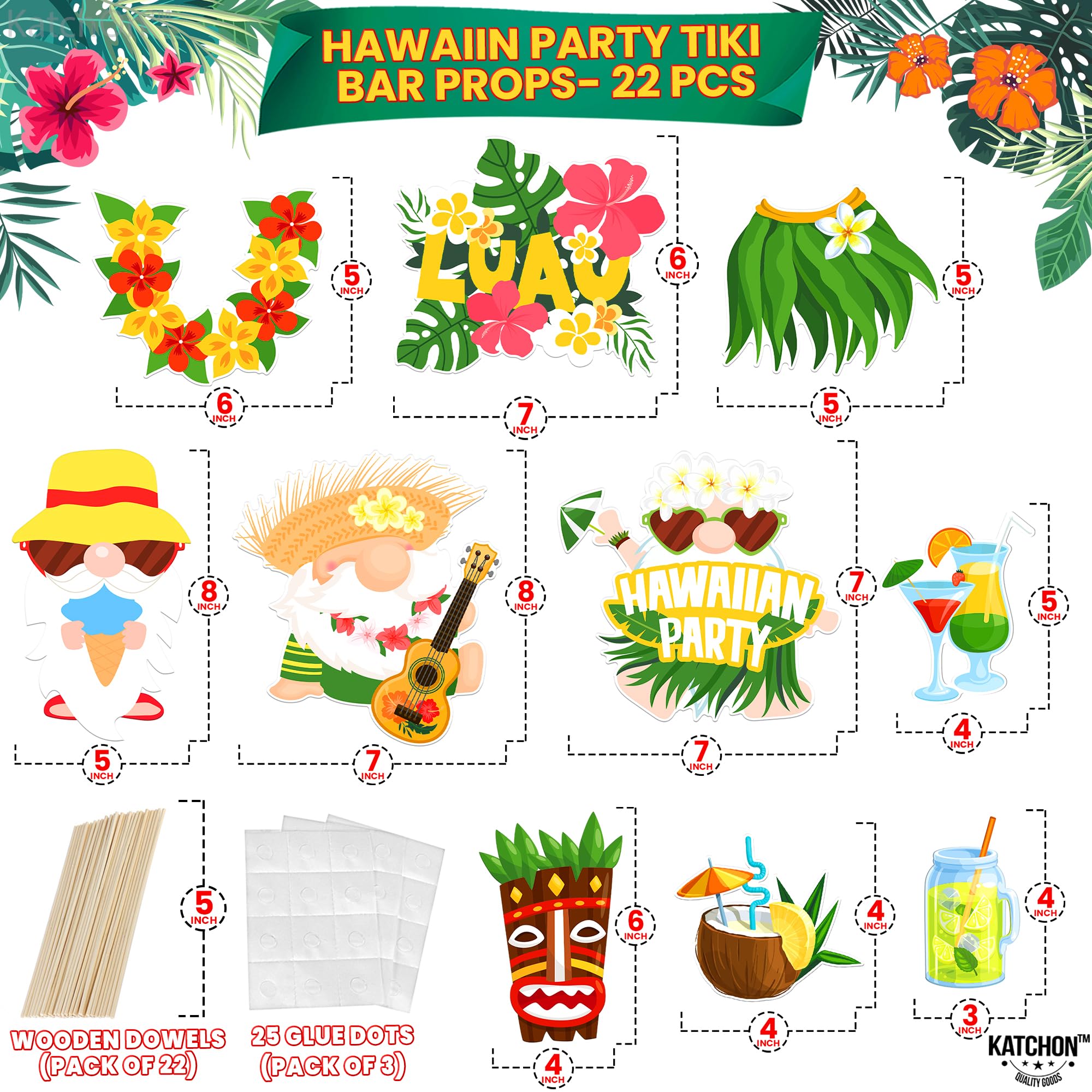 KatchOn Hawaiian Luau Photo Booth Props - 22-Piece Set for Tropical Party Decorations | Hawaiian Themed Party Supplies | Fun Photo Props for Luau, Beach & Summer Parties | Perfect for Birthday, Wedding & Vacation Themes