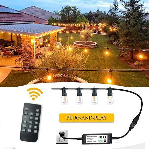 SUNTHIN 96FT Outdoor White LED String Lights with 240W Dimmer & Wireless Remote Control - 50Ft Range, Auto Off Timer - Perfect for Patio, Garden, Wedding, and Backyard Decor