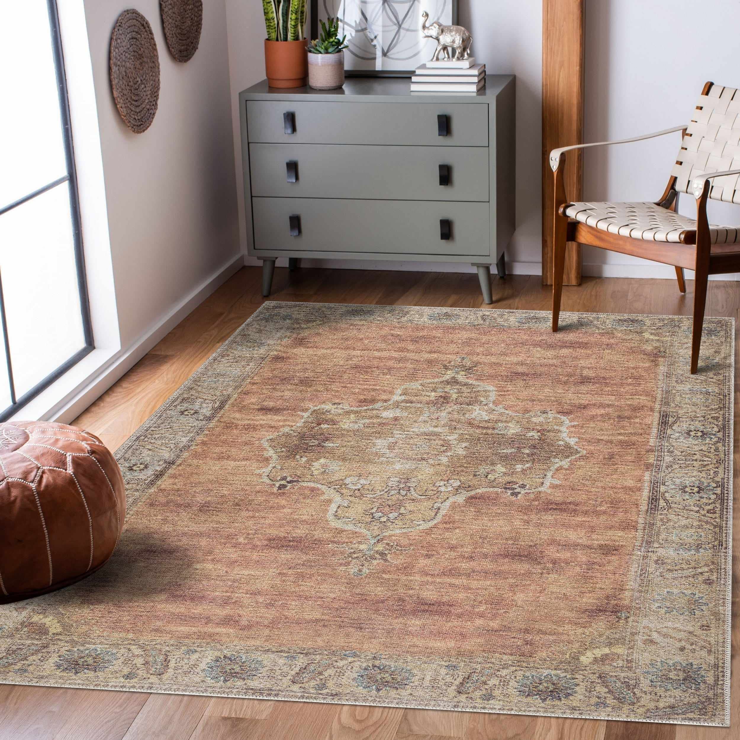 Hauteloom Powhatan Traditional Brown Green Washable Area Rug 6'7