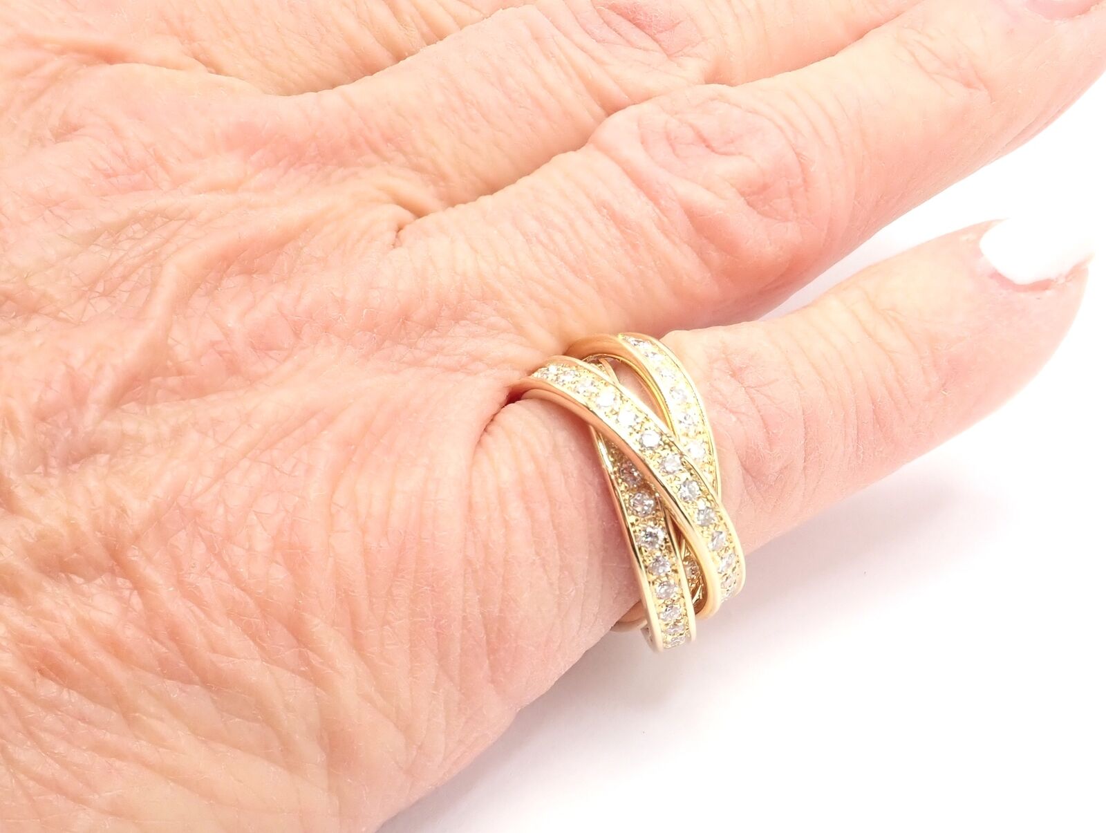 Authentic Cartier 18K Yellow Gold Diamond Trinity Band Ring Size 5.75 - Luxury Wedding Band for Women, Anniversary Gift for Her - Perfect for Engagements, Weddings & Special Occasions