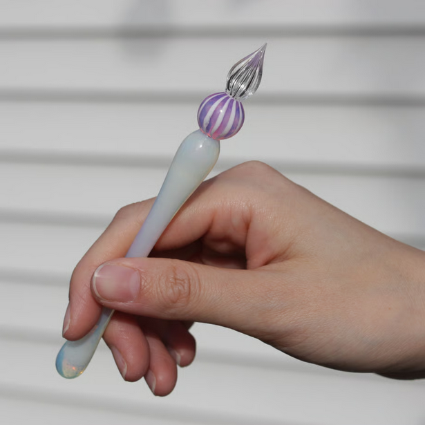 Japanese Glass Dip Pen - Peach Stripe & White Opal - Elegant Calligraphy Writing Tool for Artists, Writers & Lettering Enthusiasts - Perfect for Journaling, Scrapbooking & Handwritten Gifts