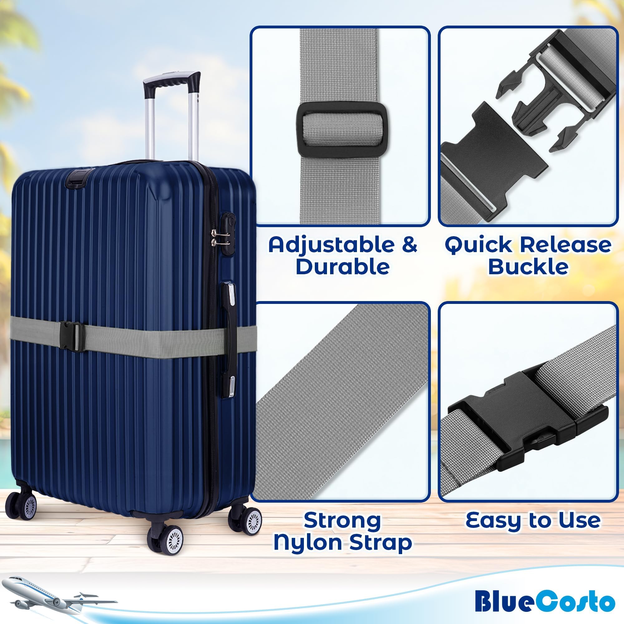 Premium Nylon Luggage Straps for Suitcases - Heavy-Duty Adjustable Security Belts (46