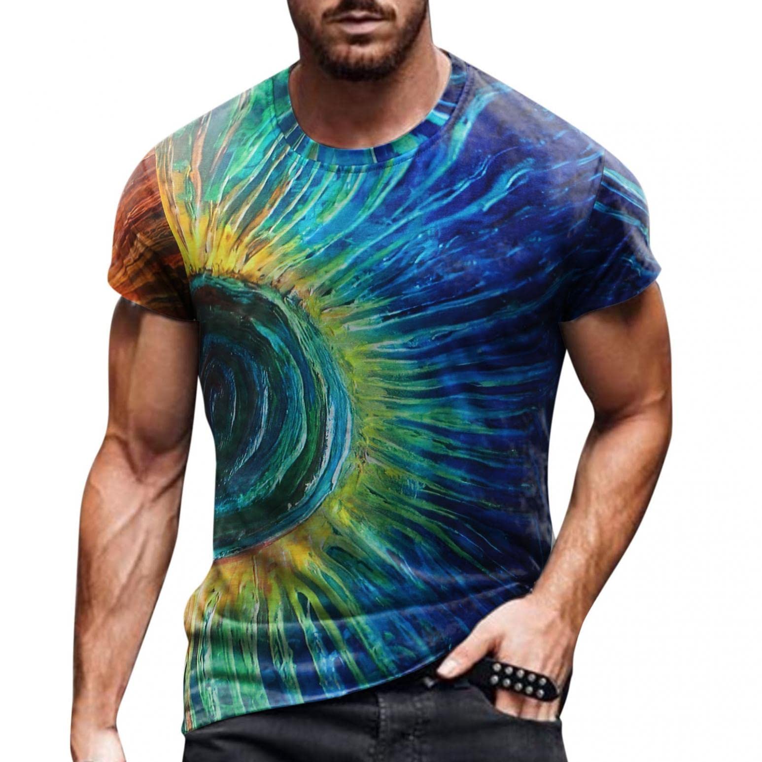 Vintage Distressed Graphic Print Men's Slim-Fit Short Sleeve Crewneck T-Shirt - Casual Tee for Streetwear, Retro Style & Everyday Comfort