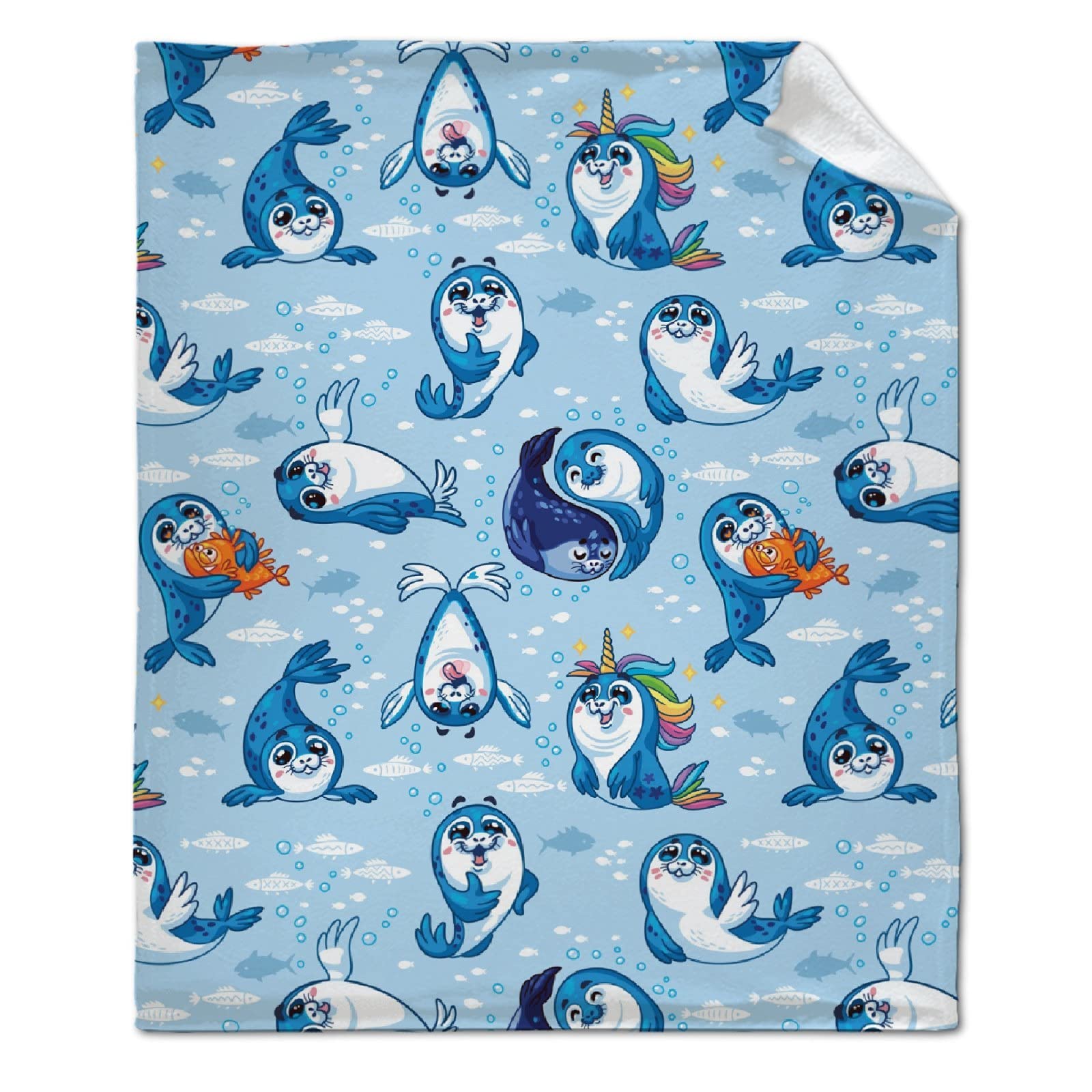 Soft Flannel Fleece Baby Seal Cartoon Throw Blanket - Microfiber Plush All-Season Blanket for Bed, Couch & Sofa (120x90 inches) - Perfect for Family Movie Nights, Nursery Decor and Cozy Winter Evenings