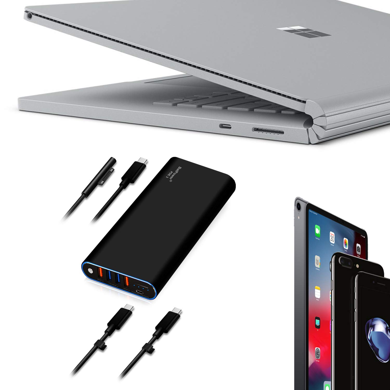 BatPower 148Wh High-Speed 140W PD USB-C Portable Charger - Compatible with Microsoft Surface Pro 8/7/6/5/4/Go & Book 3/2/1 - External Battery Pack for Laptop, Tablet & Phone Charging On-The-Go (Travel, Work, Outdoor Adventures)