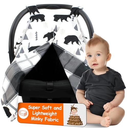 Black Bears, Black and Gray Plaid Minky