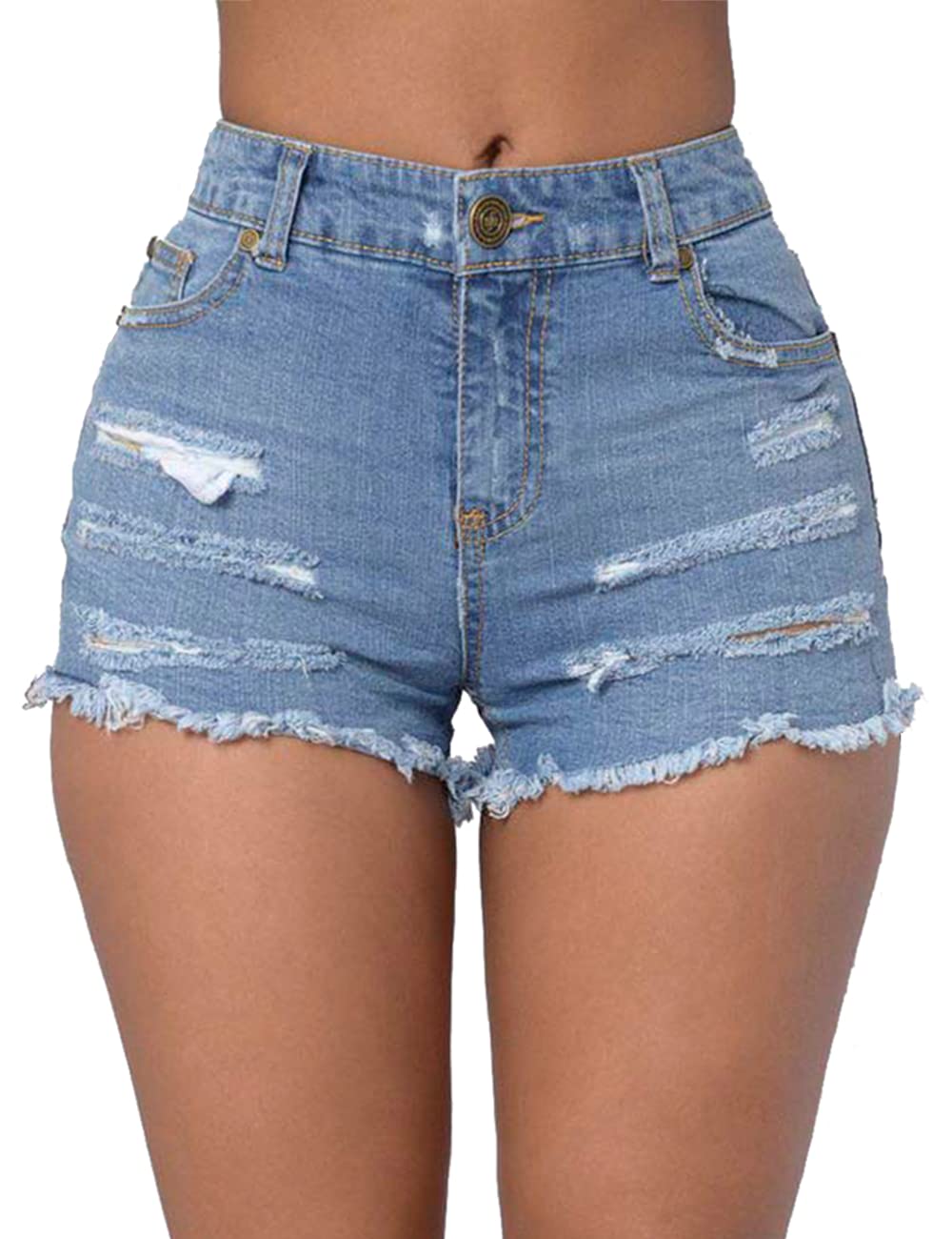 OIRIAINIG Women's High Waisted Ripped Denim Shorts - Stretch Frayed Casual Jean Shorts with Pockets for Summer | Perfect for Beach, Shopping & Outdoor Activities