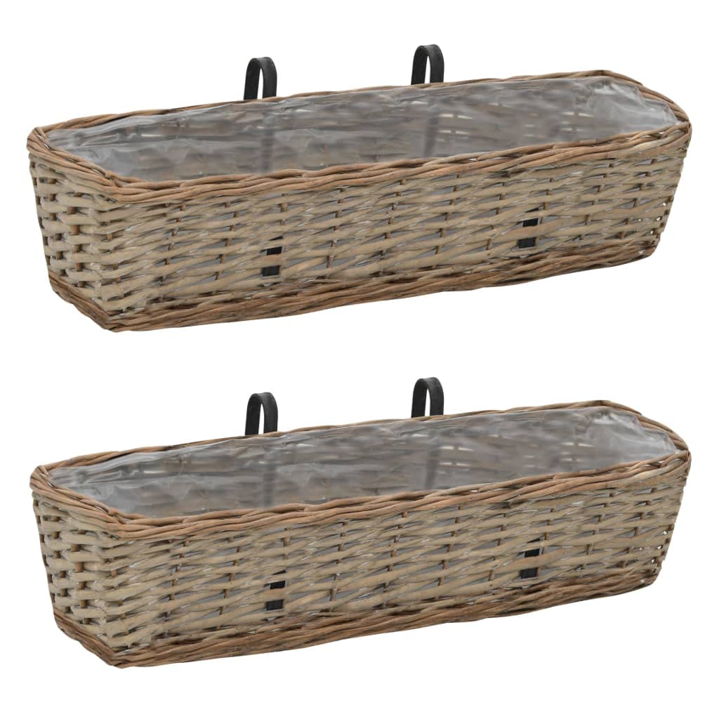 vidaXL 2-Pack Wicker Brown Railing Planters with PE Lining - Outdoor Balcony & Window Flower Boxes for Garden Fence & Deck Railings - Perfect for Small Space Gardening, Patio Decor, and Urban Balcony Greenery