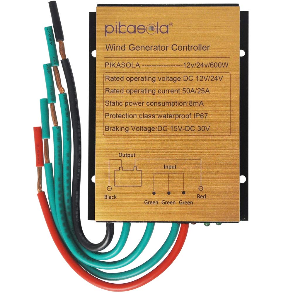 Pikasola 12V/24V 400W-600W Wind Turbine Charge Controller - IP67 Waterproof, Automatic Controller for Wind Power System - Perfect for Off-Grid, RV, Marine & Home Energy Solutions
