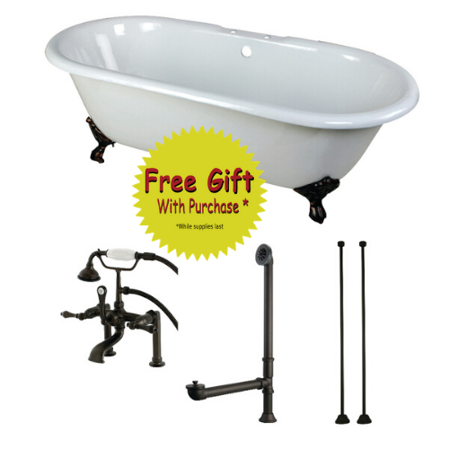 66 Inch Cast Iron Double Ended Clawfoot Bathtub with Faucet and Supply Lines - Vintage Freestanding Soaking Tub for Luxury Bathroom & Spa Relaxation