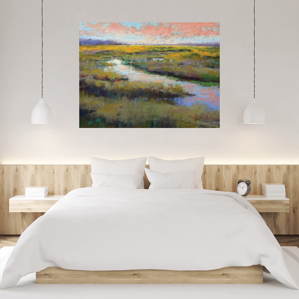 Glimmer on the Marsh Fine Art Canvas Wall Decor by Alejandra Gos - 43x32 Inch Ready to Hang Painting for Living Room, Bedroom, Office - Nature Inspired Wetland Landscape Artwork for Home & Commercial Spaces