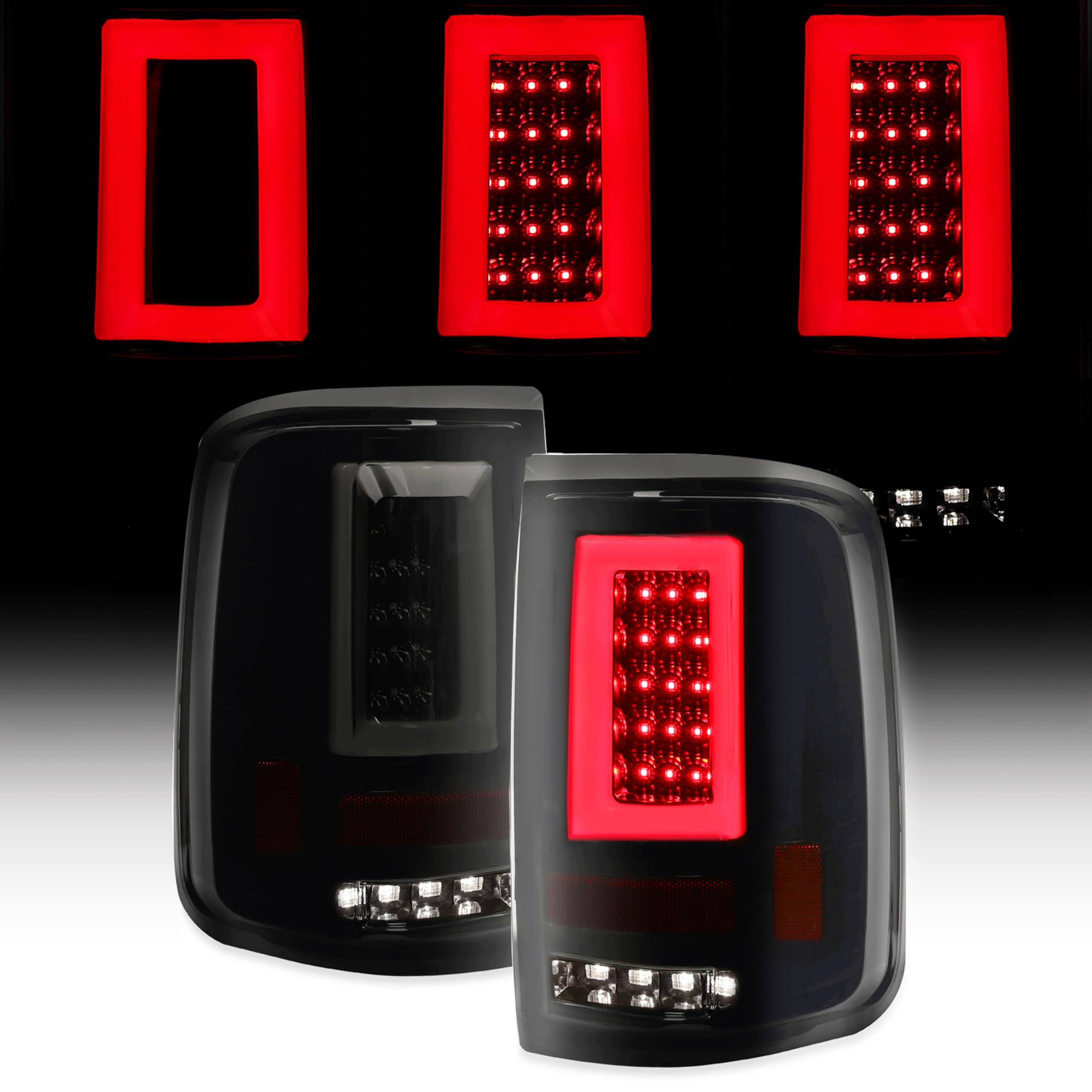 HECASA LED Tail Lights Compatible with 2004-2008 Ford F150 - 3D LED Tube Bar Replacement for 5L3Z13405CA 5L3Z13404CA 6L3Z13405AA 6L3Z13404AA - Smoke Lens Black Housing Rear Brake Lamps - Upgrade for Night Driving & Enhanced Safety