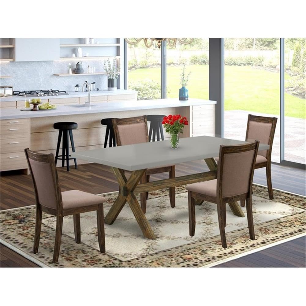 East West Furniture 5-Piece Kitchen Dining Set - 40x72 Inch Rectangle Table with X-Legs & 4 Linen Fabric Chairs, Multi-Color | Perfect for Small Spaces, Breakfast Nooks & Cozy Family Meals