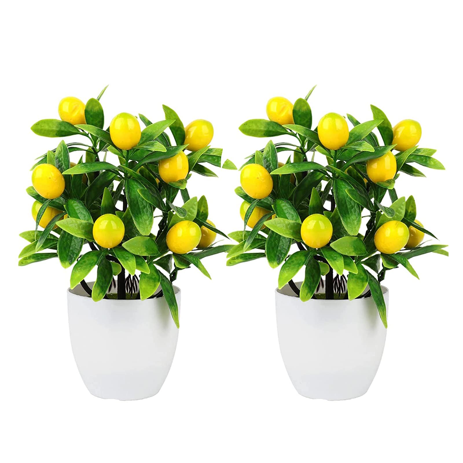 2PCS Artificial Lemon Tree Potted Plants - 9.6 Inch Fake Lemon Fruit Bonsai for Home Decor | Realistic Yellow Lemon Fruit Simulation Tree | Perfect for Office, Living Room, Wedding & Party Decoration