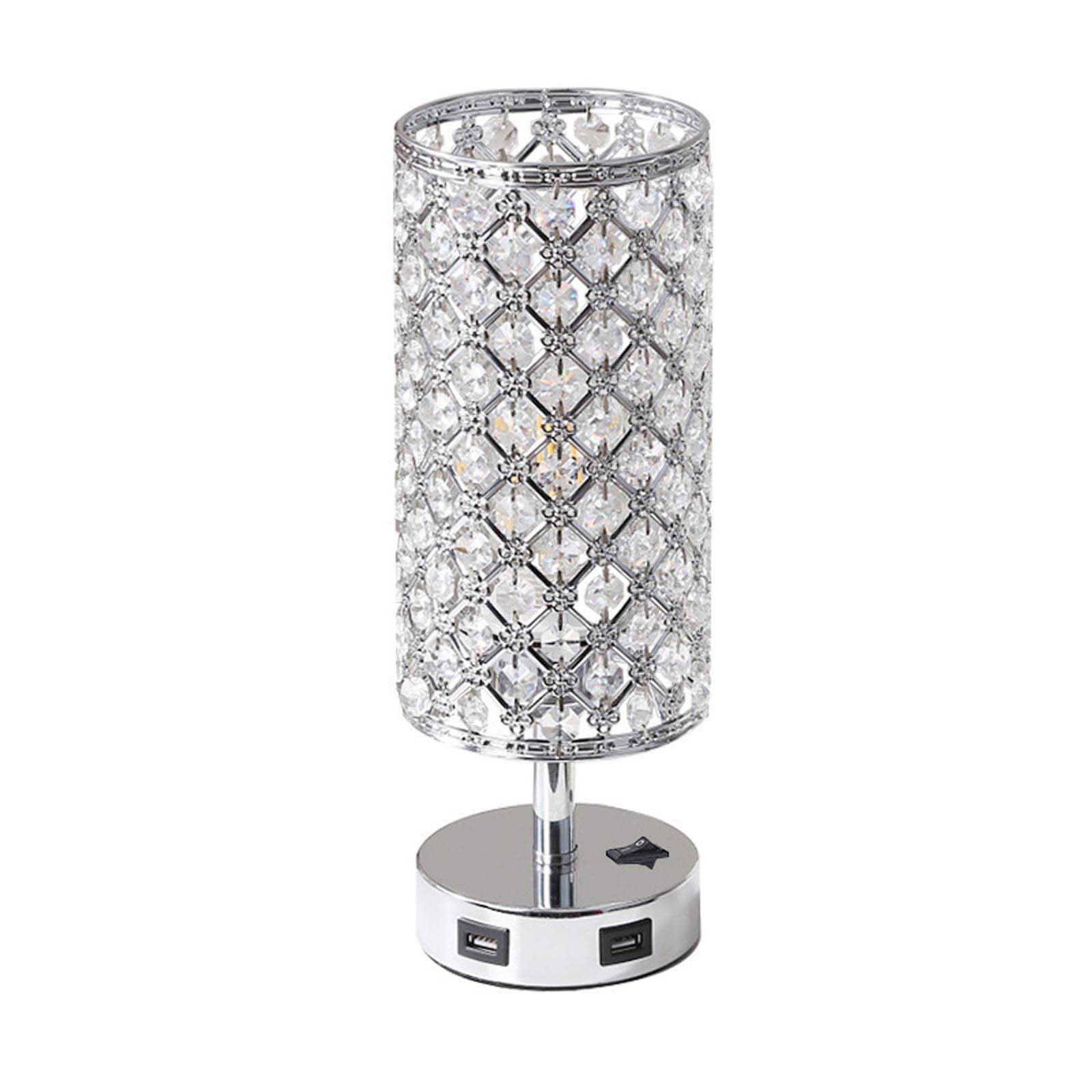 USB Crystal Table Desk Lamp with 2 Fast Charging Ports (5V/2A) - Elegant K9 Crystal Shade Bedside Lamp for Home & Office - Perfect for Nightstands, Desks, and Gift Giving