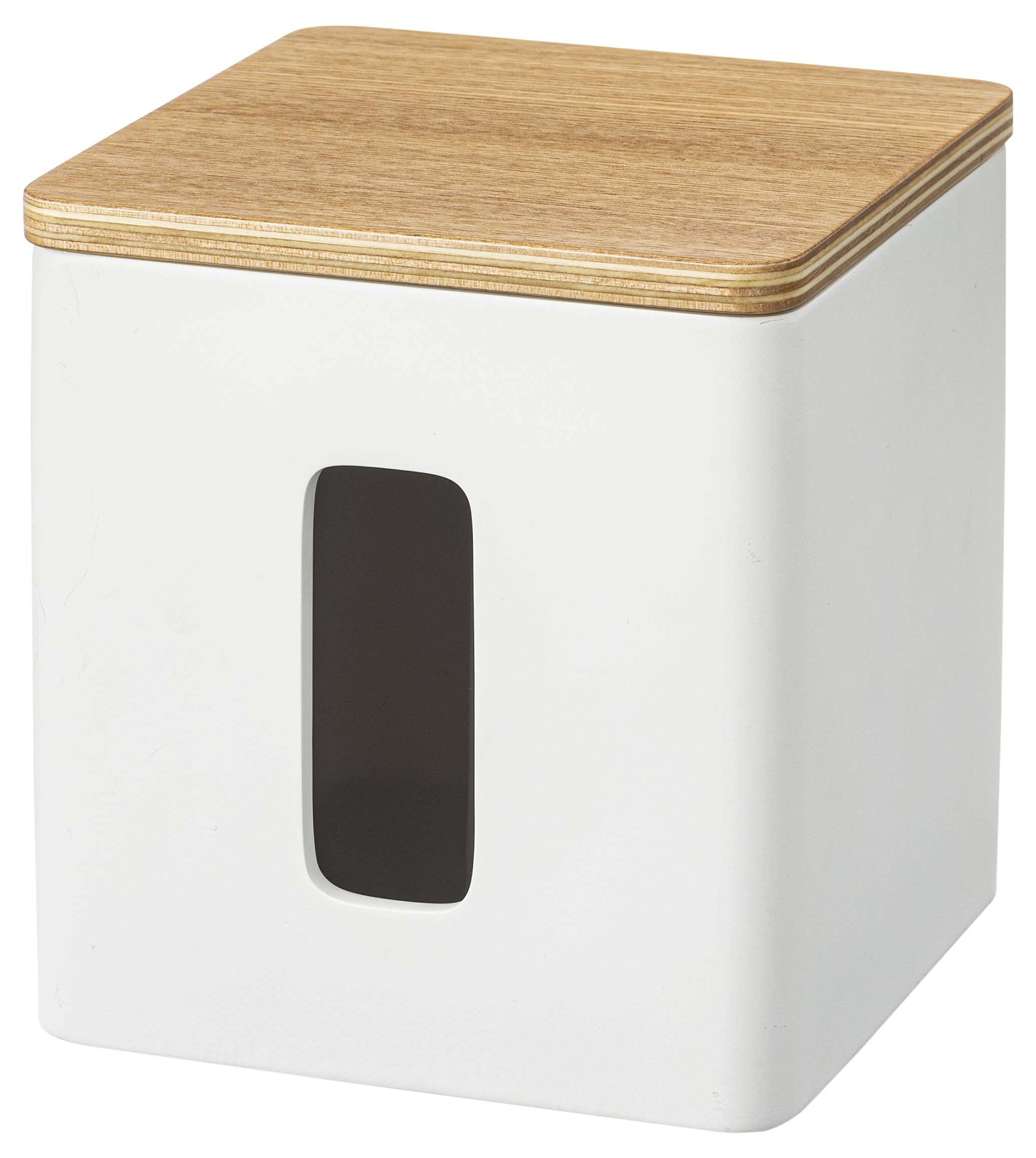 Yamazaki Home Rin Tissue Paper Holder with Removable Wooden Lid - Rectangular Storage Box for Toilet Paper, Paper Towels & Tissues - Polystone Material - Perfect for Kitchen, Bathroom & Bedroom Organization