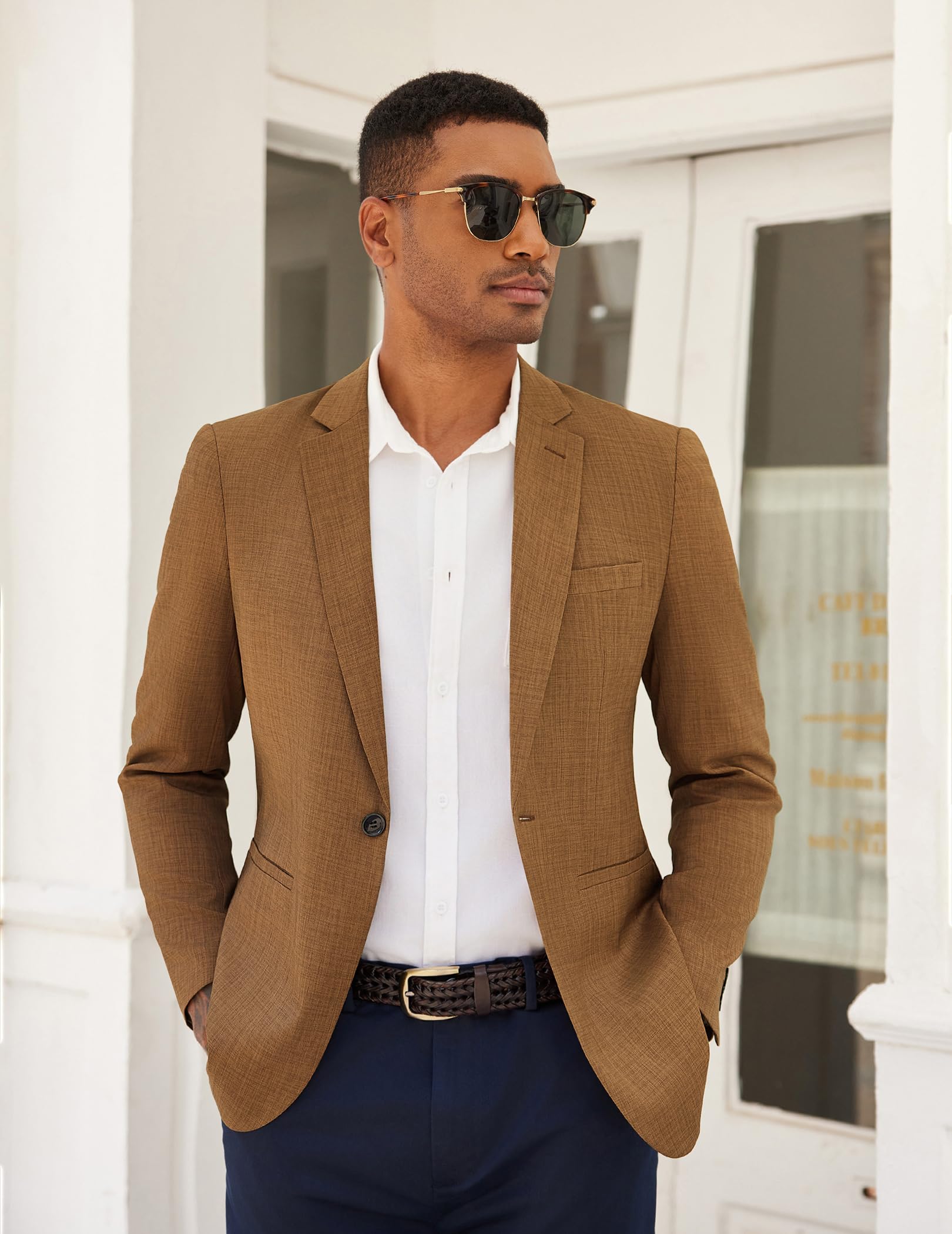 COOFANDY Men's Linen Blazer - Lightweight Summer Suit Jacket for Business & Casual Wear