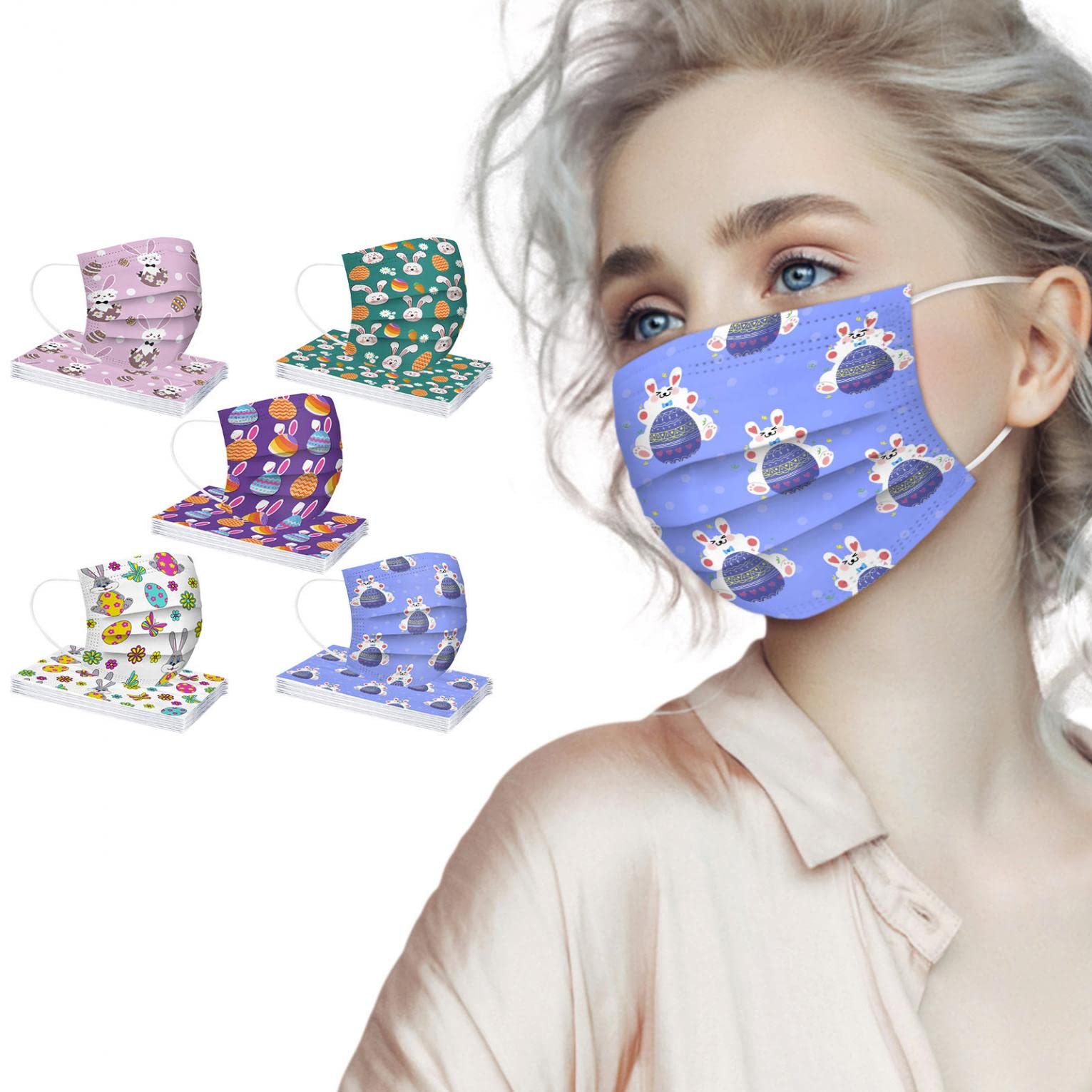 50PC Disposable Face Masks with Cute Colorful Prints for Women - 3-Ply Breathable Design with Nose Wire - Perfect for Daily Use, Travel & Outdoor Activities