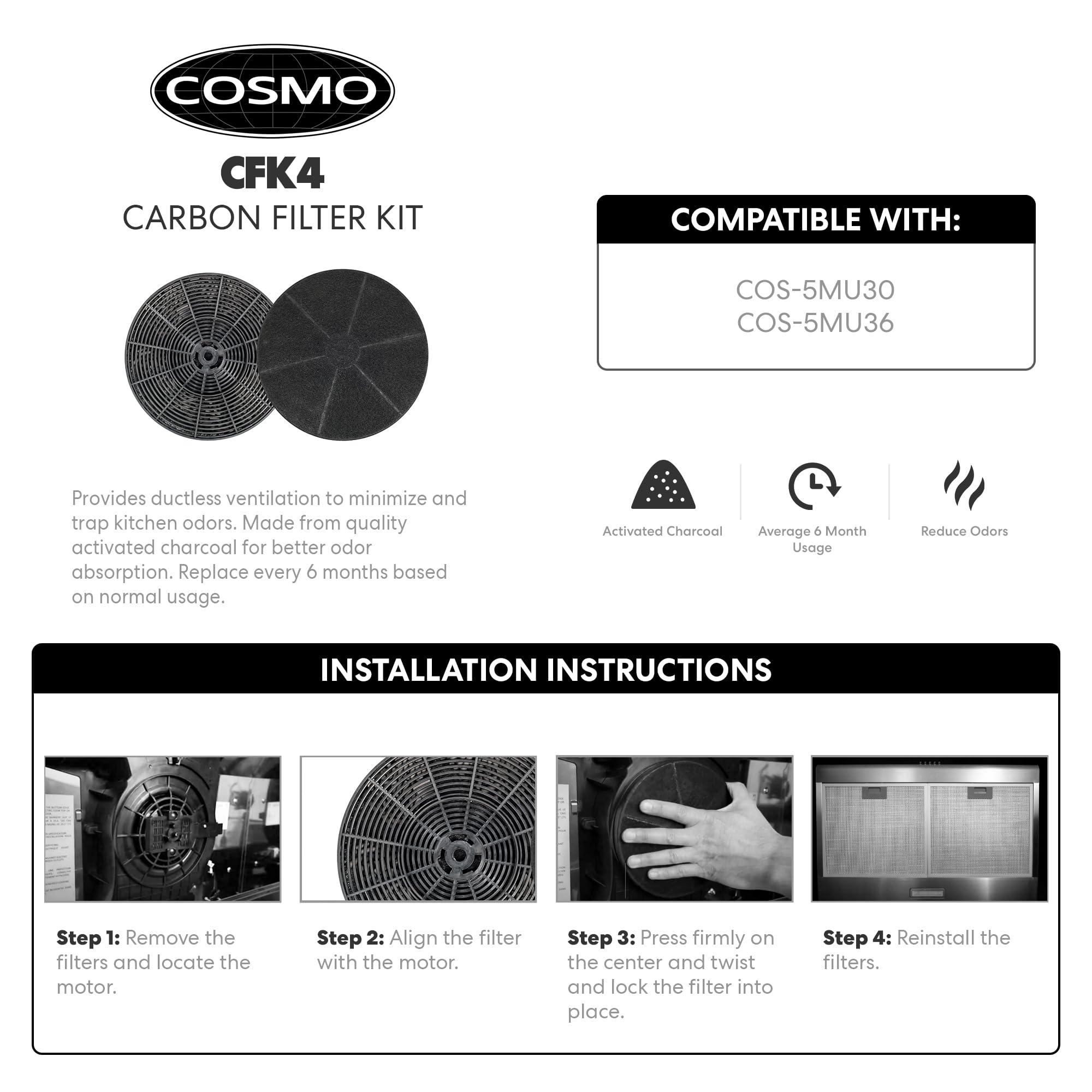 Genuine Cosmo Range Hood Filter Replacement (5MU30 / 5MU36 Filter - CFK4) - Perfect for Kitchen Ventilation & Air Purification