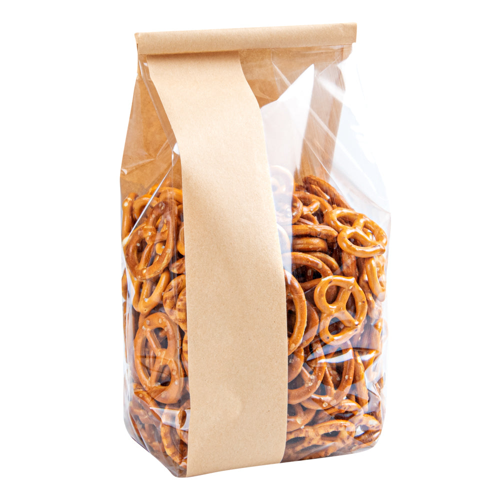 Premium Kraft Paper Bakery Bags with Window & Tin Tie Closure - 4.75