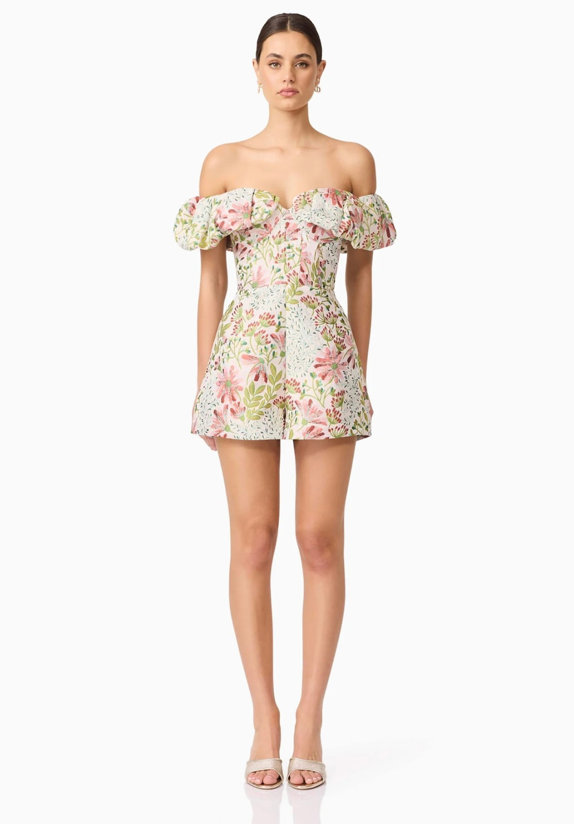 Calaantha Women's Floral Off The Shoulder Romper Jumpsuit - Summer Beach Party, Vacation Outfit, Casual Dressy Playsuit