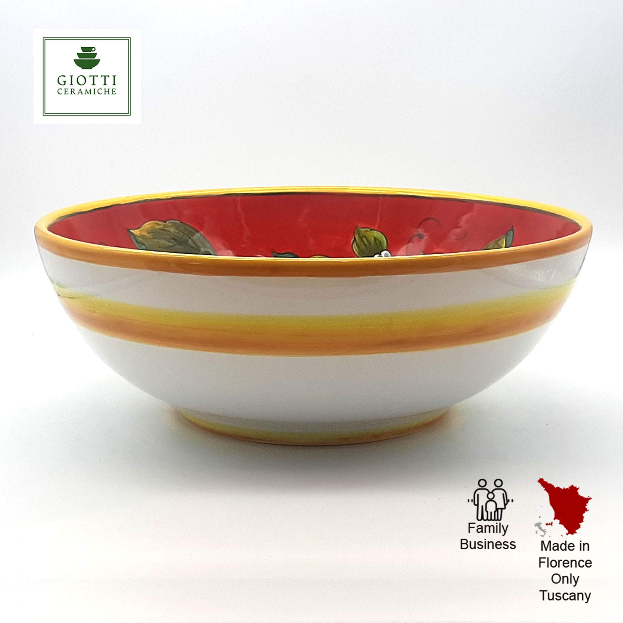 Italian Hand-Painted Ceramic Pasta Bowl - Large Tuscan Kitchenware for Salad, Soup & Serving - Yellow White Red Lemon Design - Authentic Made in Italy Dinner Plates - Perfect for Italian Restaurants, Home Dining & Gift Giving