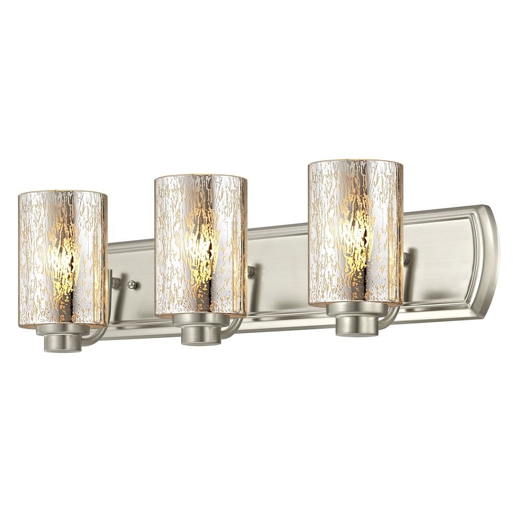 Industrial Mercury Glass 3-Light Bathroom Vanity Light Fixture in Satin Nickel Finish - Perfect for Modern Bathrooms, Powder Rooms & Spa Retreats