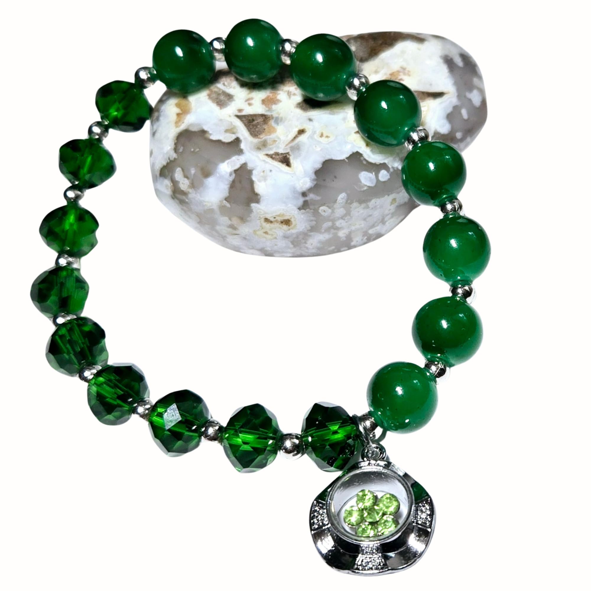 Emerald Green May Birthstone Bracelet for Women - Glass Beaded Charm Bracelet - Birthday & Christmas Jewelry Gift - Perfect for Mother's Day, Anniversaries & Special Occasions
