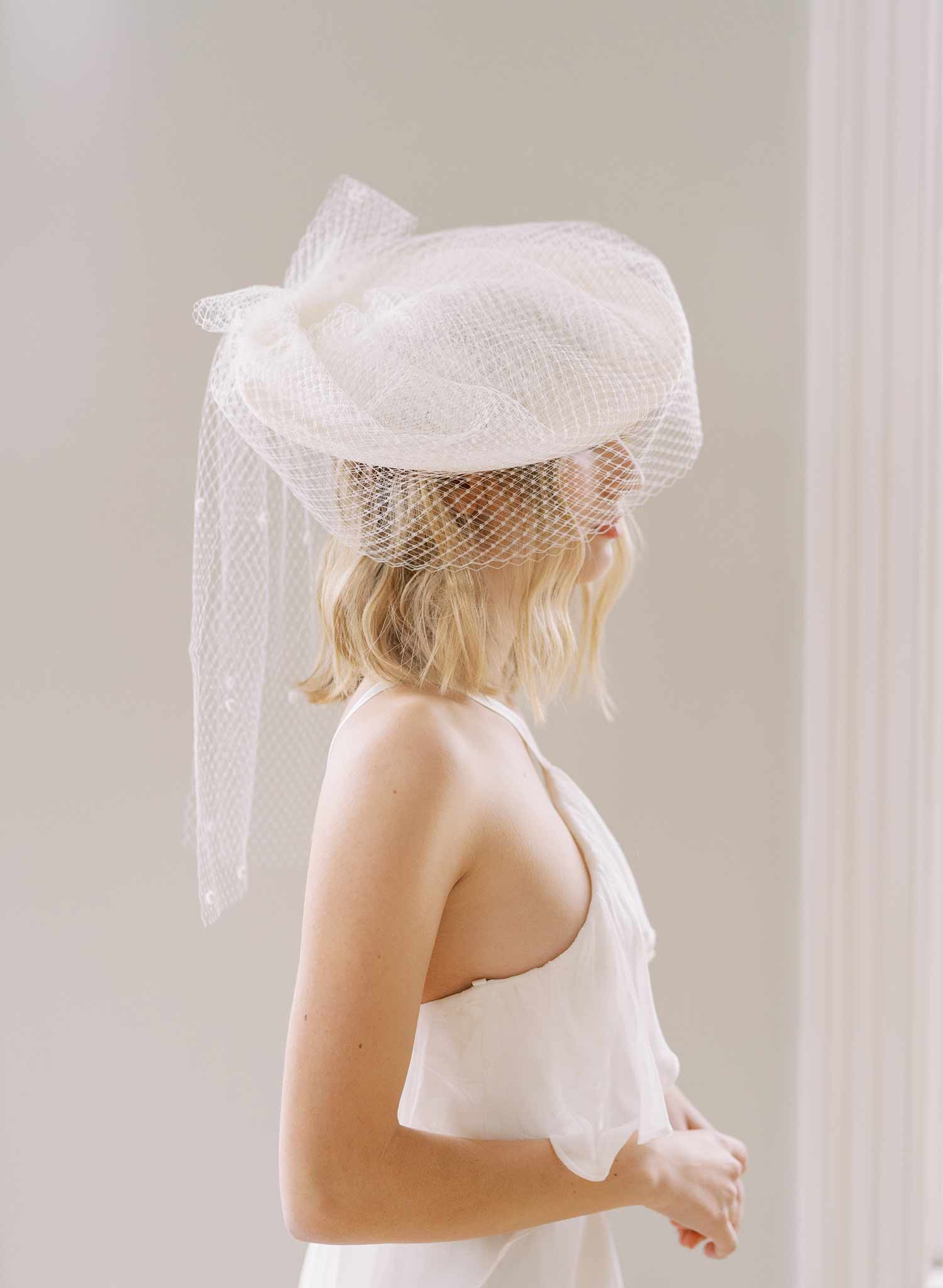 Vintage Inspired Bridal Mini Hat with Veil - Style #2454 | Elegant Wedding Accessory for Brides, Bridesmaids & Tea Parties