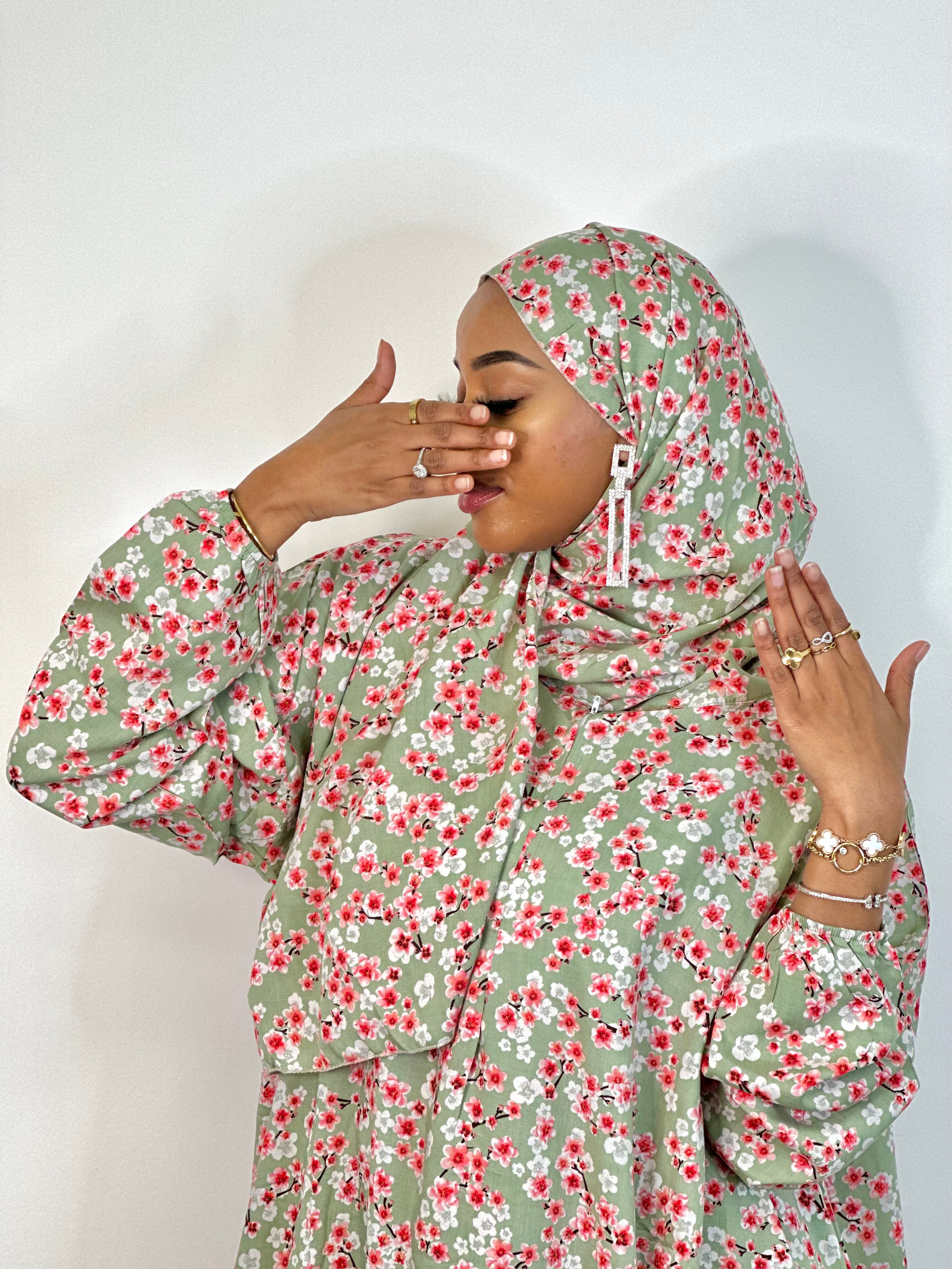 Elegant Minted Floral One-Piece Prayer Dress for Women - Perfect for Church, Mosque & Religious Ceremonies