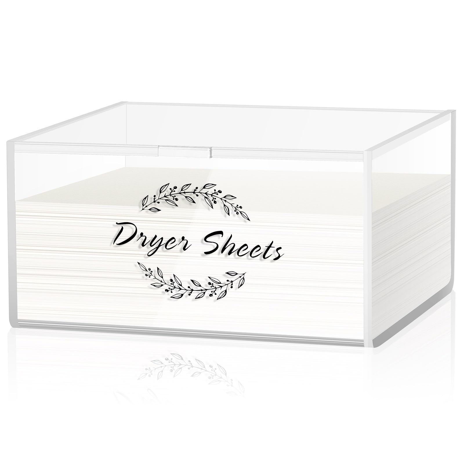 FEBSNOW Acrylic Dryer Sheet Dispenser with Lid - Clear Laundry Room Organizer for Dryer Sheets, Tissues | Perfect for Bathroom, Kitchen & Laundry Room Storage