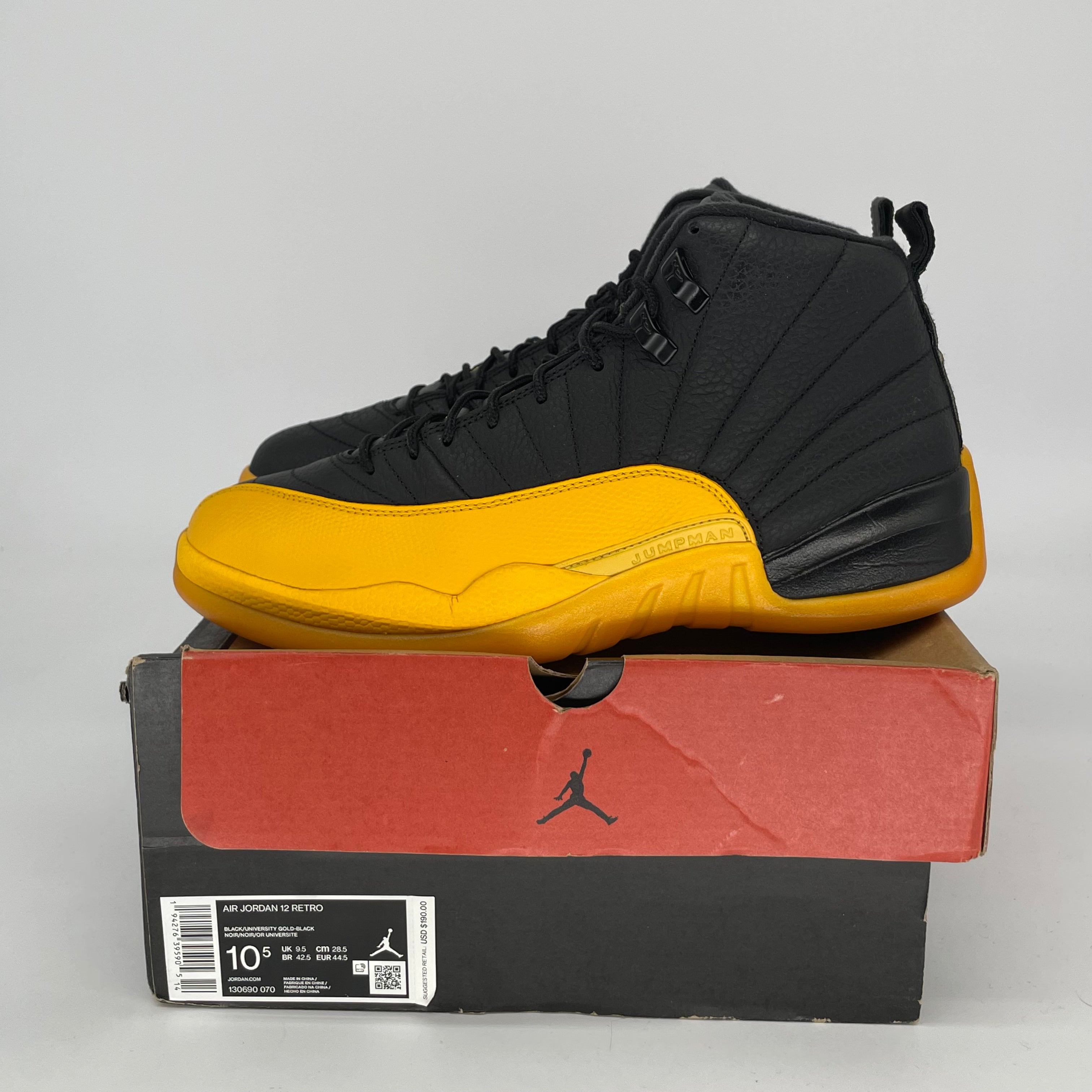 AIR JORDAN 12 UNIVERSITY GOLD Basketball Shoes - Men's Size 10.5/Women's Size 12 (Style 130690-070) | Retro Sneakers for Streetwear & Sports Performance