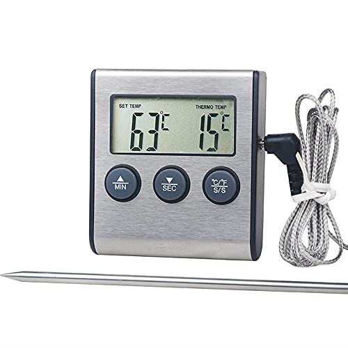 Digital Kitchen Thermometer with LCD Display & Long Probe - Accurate Food Meat Cooking Thermometer for Grill, Oven, BBQ - Perfect for Grilling, Baking, Roasting & Food Safety Monitoring