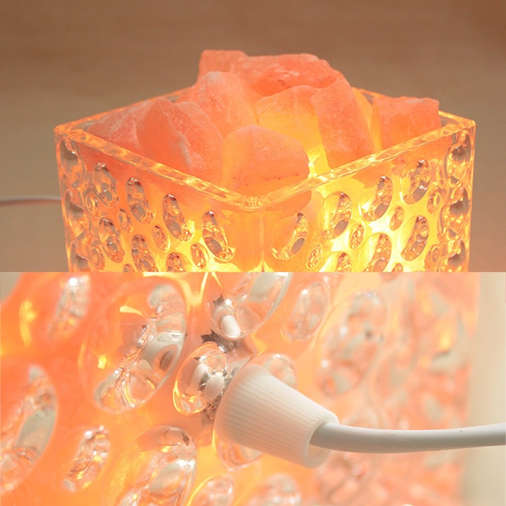Modern Simple Glass LED Himalayan Salt Lamp - Warm Romantic Dimmable Night Light for Bedroom, Living Room, Yoga & Meditation Decor