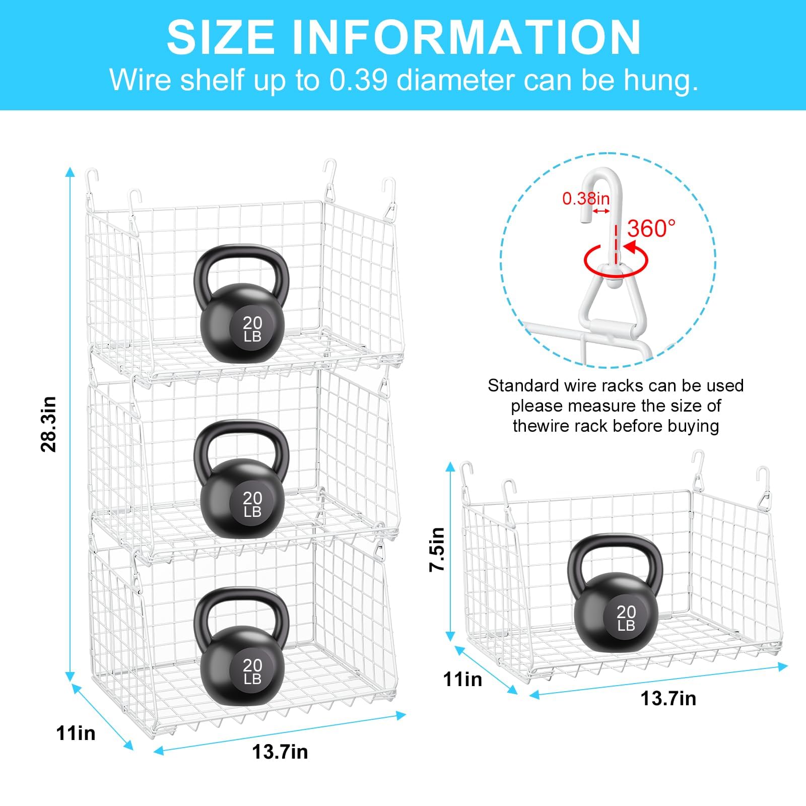 3-Tier Foldable Hanging Laundry Basket Organizer - Space Saving 360° Rotating Hooks for Washer & Dryer - White Wire Shelf Storage Solution for Clothes, Towels & Bedding - Perfect for Small Laundry Rooms & Apartments