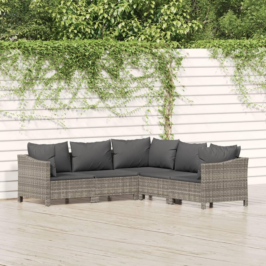 Aisifx 5-Piece Outdoor Patio Furniture Set with Cushions - Gray Poly Rattan Lounge Chairs & Coffee Table (36.6g) - Perfect for Backyard, Garden, Poolside Relaxation