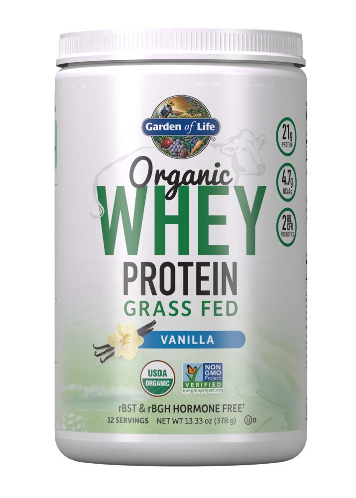 Garden of Life Grass Fed Whey Protein Powder Vanilla - 21g Protein per Serving for Women & Men with Probiotics - 12 Servings - Gluten Free, Non GMO, Kosher, Hormone Free - Post Workout Recovery & Muscle Building Supplement