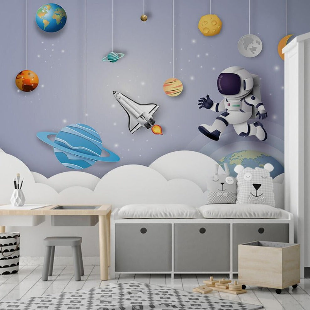 Space Adventure Astronaut Wallpaper for Kids Room - Galaxy Themed Wall Decal for Bedroom & Nursery - Perfect for Space Enthusiasts & Sci-Fi Lovers