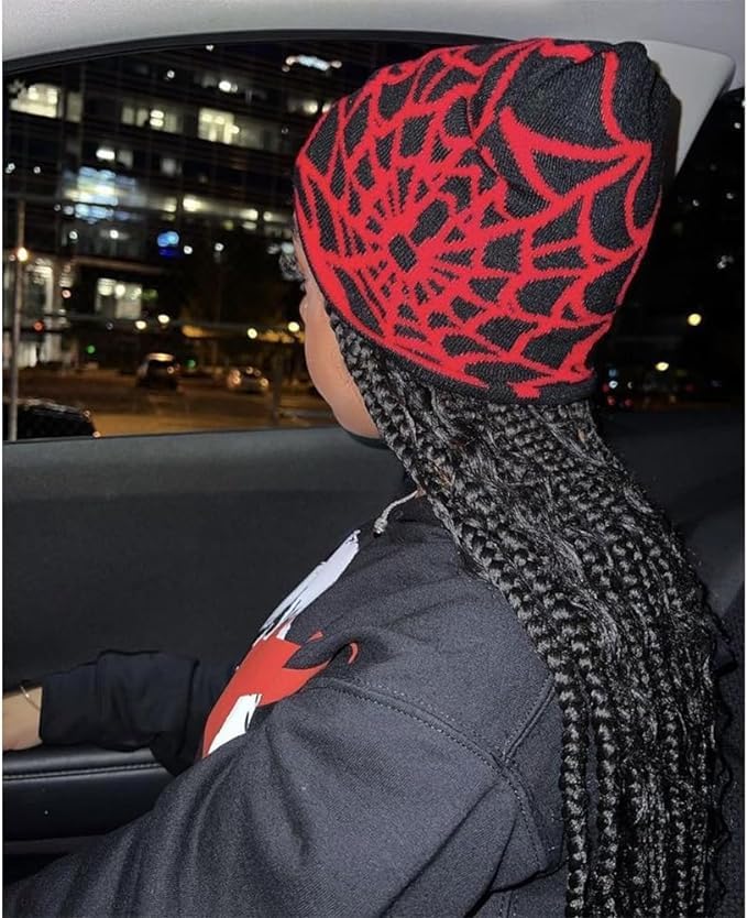 Y2K Gothic Spider Pattern Wool Acrylic Knitted Beanie - Warm Winter Hat for Women & Men | Unisex Skull Cap for Outdoor Activities, Streetwear Fashion