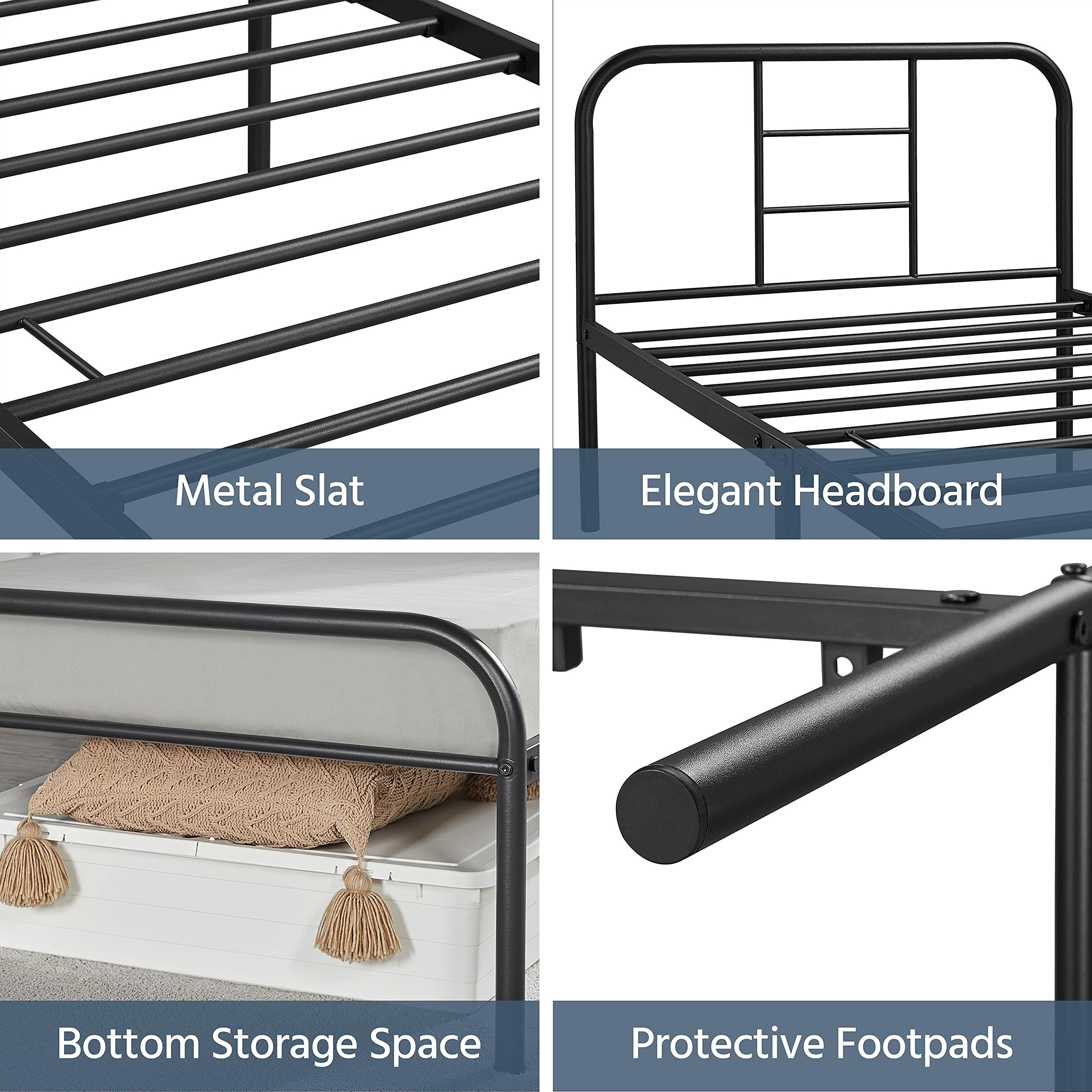 Yaheetech 3ft Single Metal Bed Frame with Headboard - Sturdy Iron Platform Bed for Bedrooms, 32cm Ground Clearance, Black | Perfect for Small Spaces, Guest Rooms & Kids' Bedrooms