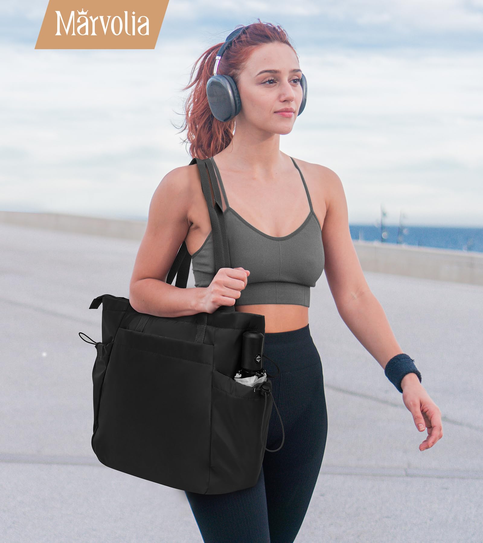 Marvolia Large Tote Bag for Women - Lightweight Zippered Work Tote Bag with Pockets, Durable Canvas Shoulder Bag for Gym, Travel, Office & Everyday Use | Perfect as Laptop Bag, Beach Tote & Shopping Bag