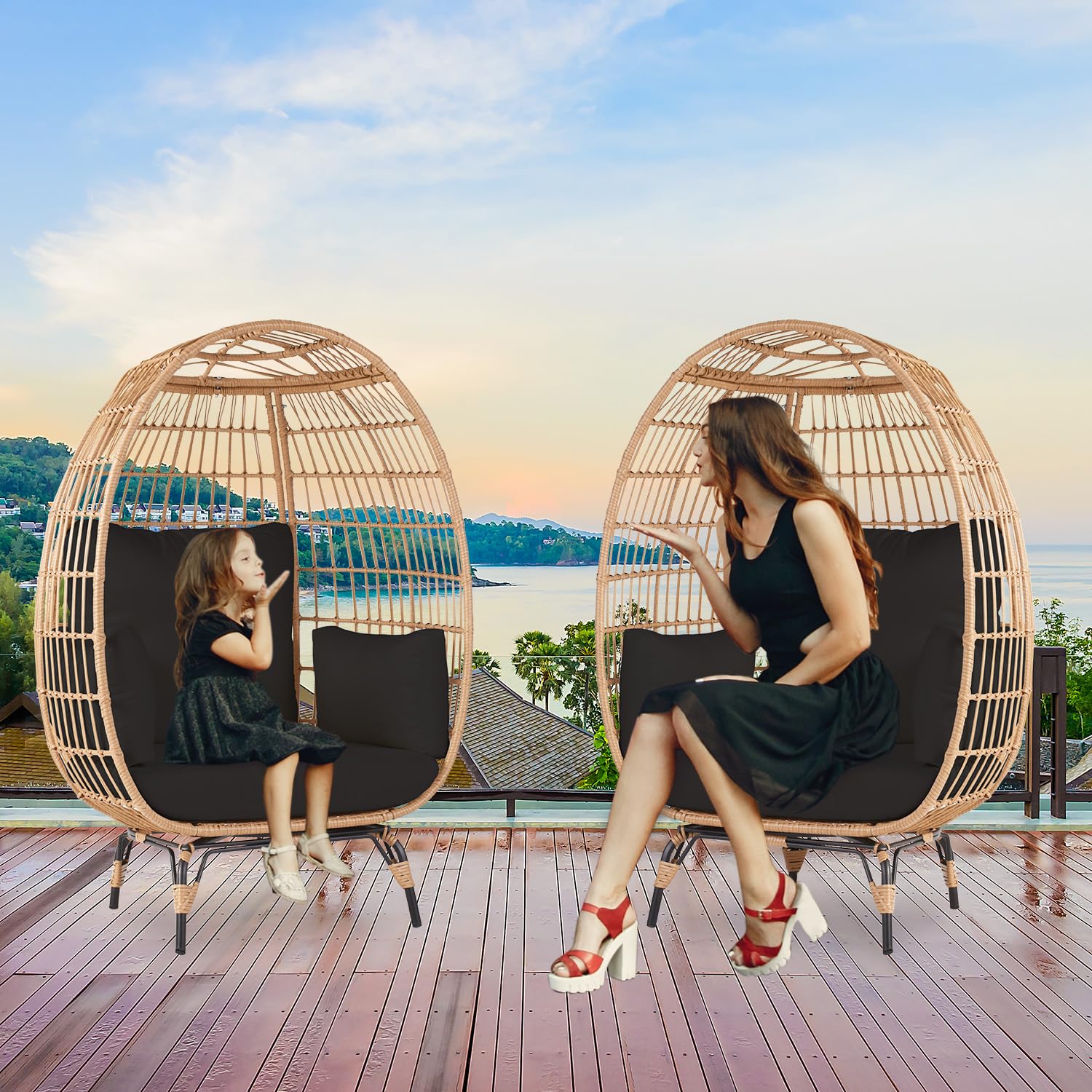 Modern Egg Chair - 1pc Black Hanging Egg Chair for Indoor/Outdoor Use - Perfect for Living Room, Patio, or Garden Relaxation
