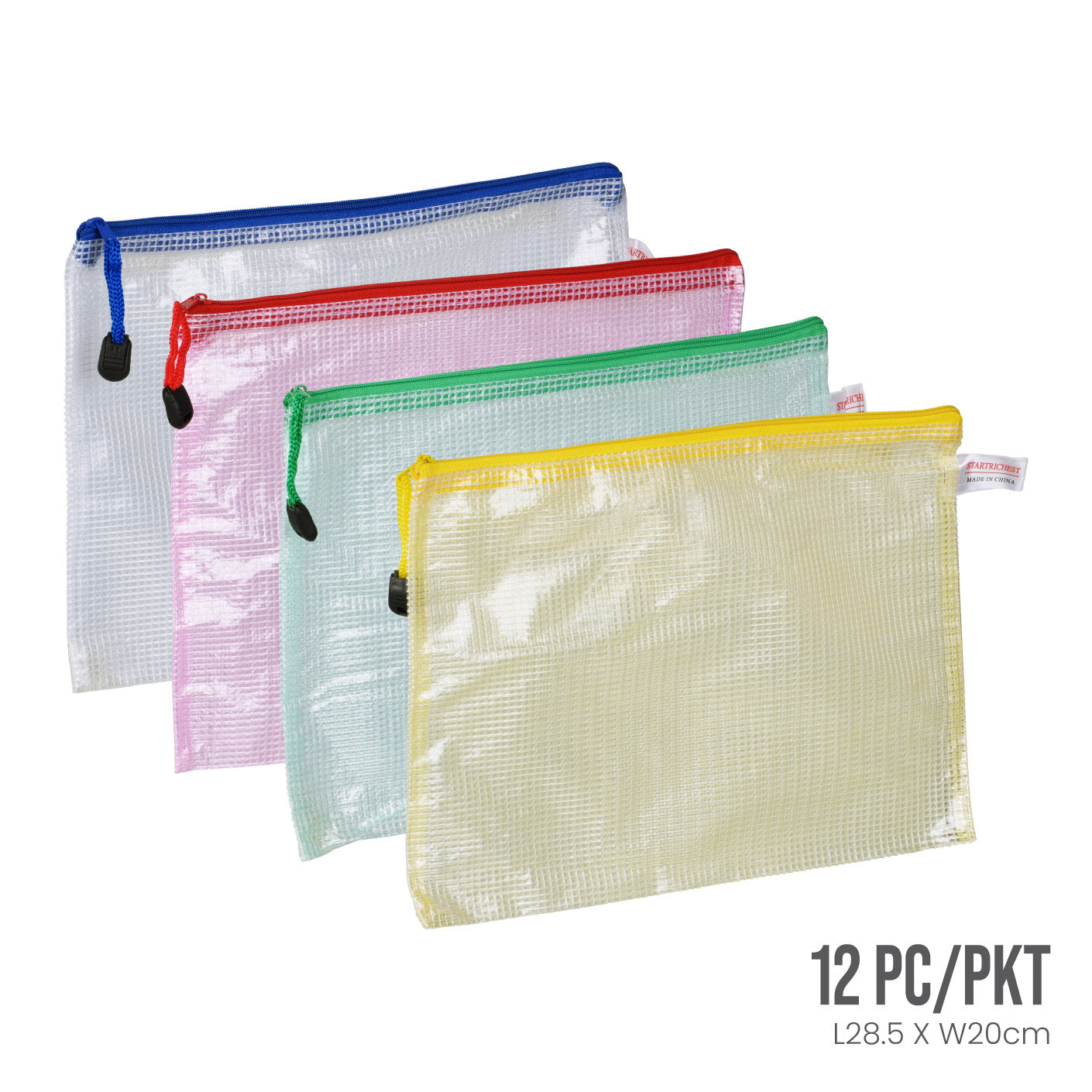 PVC Mesh Zipper Pouch B5 Size (12-Pack) - Durable Storage Organizer for Office Supplies, School Stationery & Travel Accessories | HFH4034