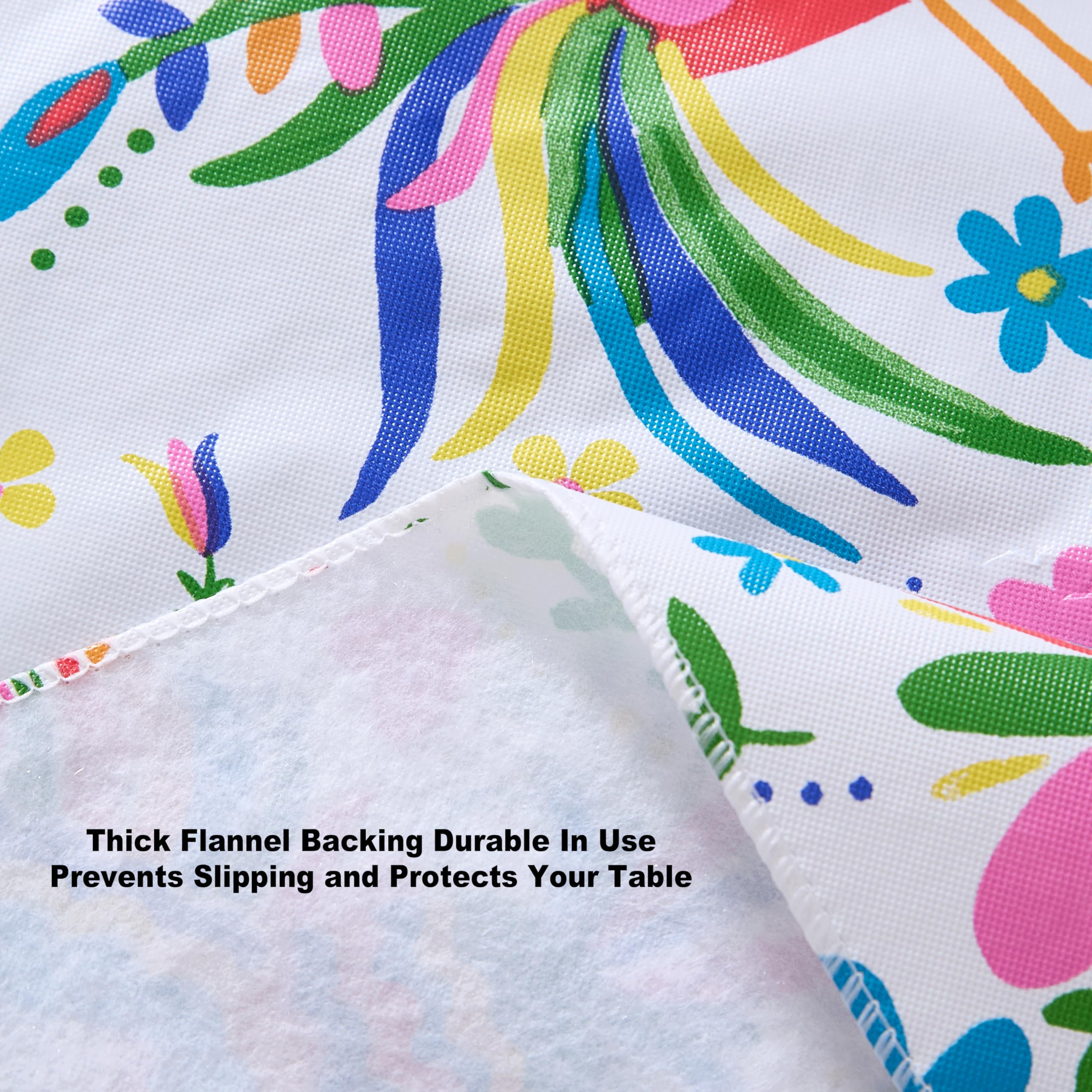Newbridge Easter Animal Folk Print Vinyl Tablecloth with Flannel Backing - 52 x 70 Inch Rectangle Mexican Otomi Design (Birds, Hearts, Floral) - Waterproof & Wipe Clean Table Cover for Parties, Picnics, Barbecues, Easter Celebrations & Outdoor Dining