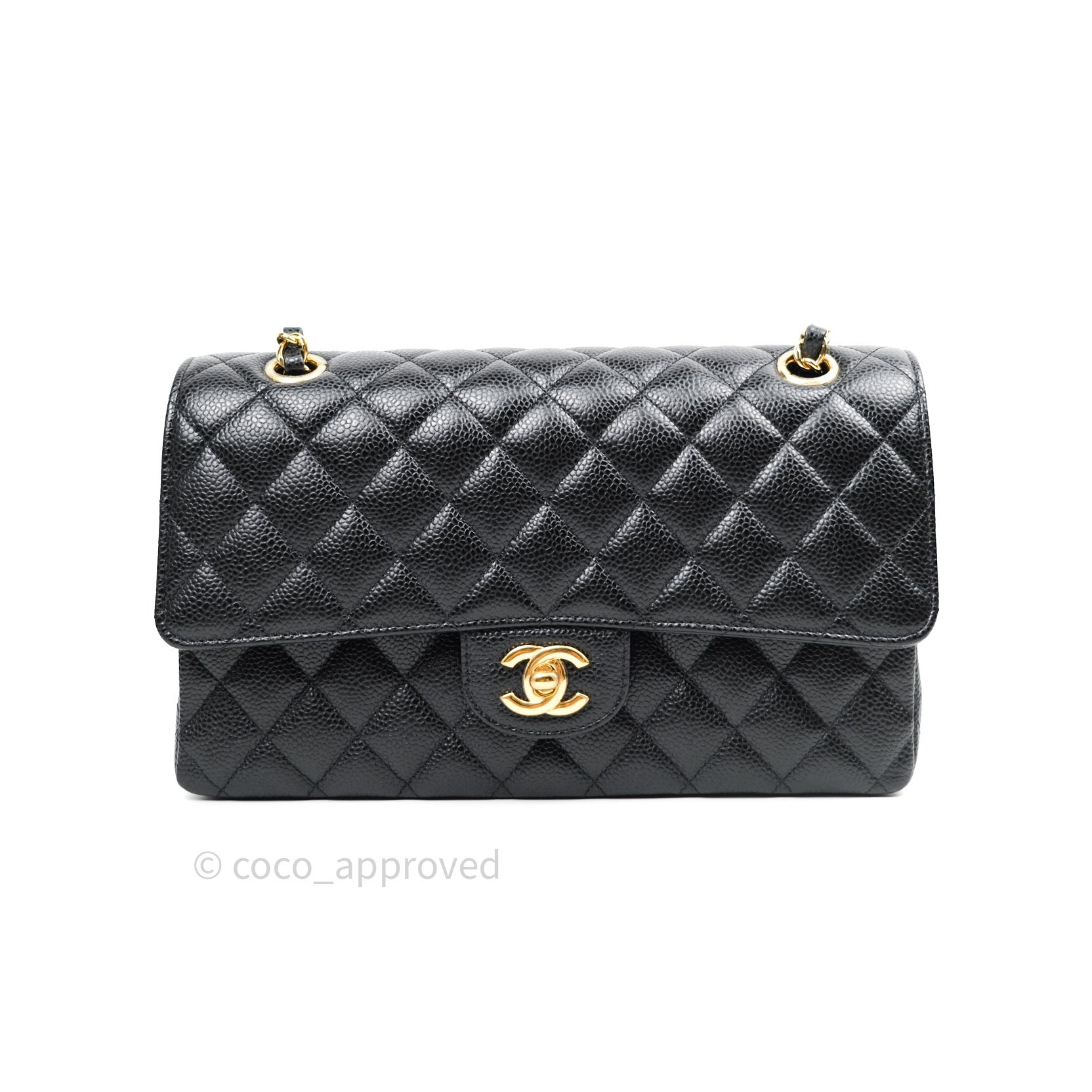 Chanel Classic Medium/Large Double Flap Bag in Black Caviar Leather with Gold Hardware - Luxury Designer Handbag for Women, Perfect for Work, Evening Events & Special Occasions