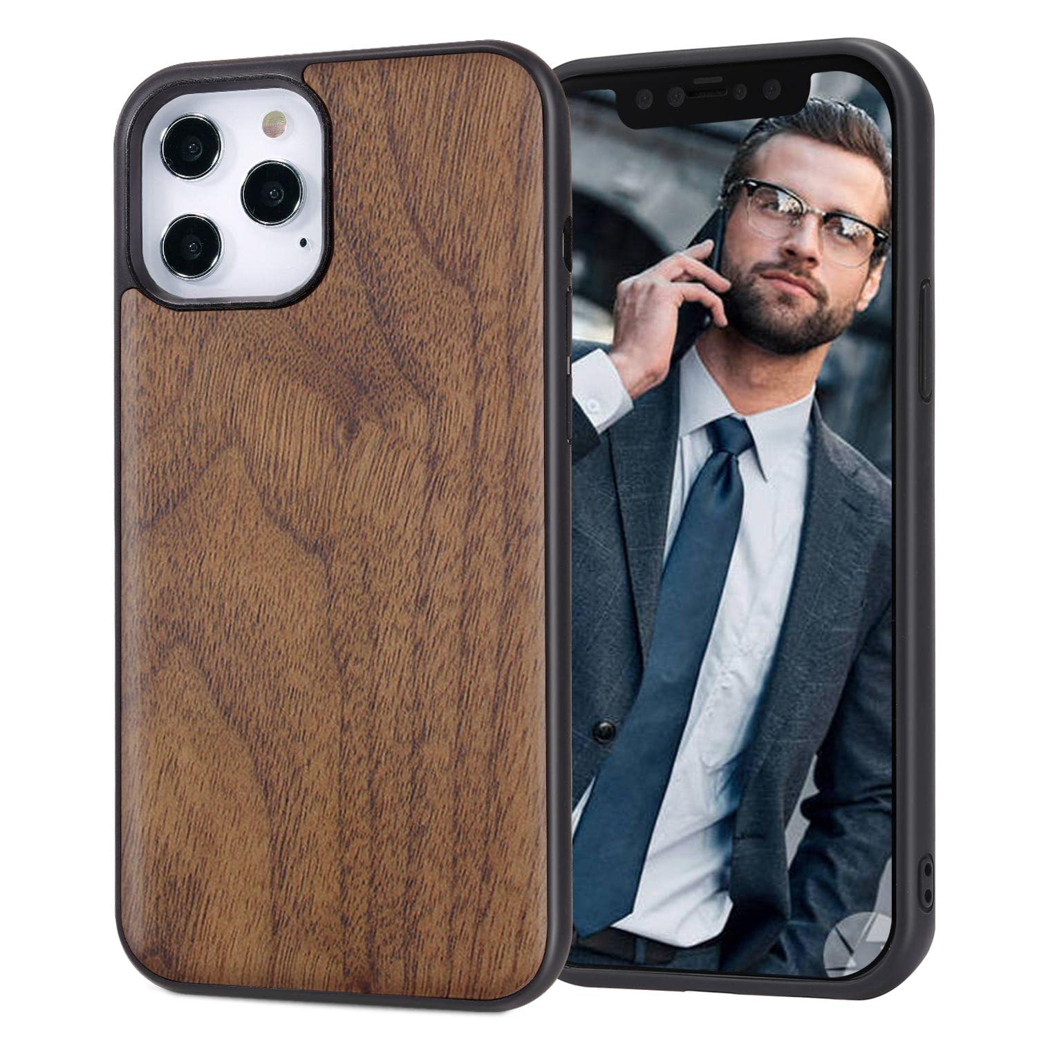 Premium Real Natural Rosewood Case for iPhone 12 & 12 Pro - Slim Shockproof Hybrid Wooden Cover with Walnut Finish | Perfect for Daily Protection & Stylish Outfits