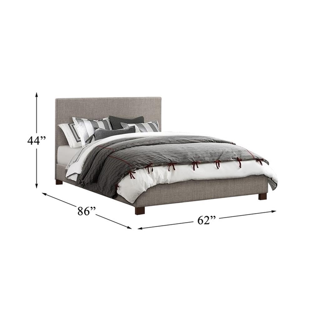 Pemberly Row Gray Fabric Queen Upholstered Platform Bed Frame - Modern Bedroom Furniture for Master Suite & Guest Room