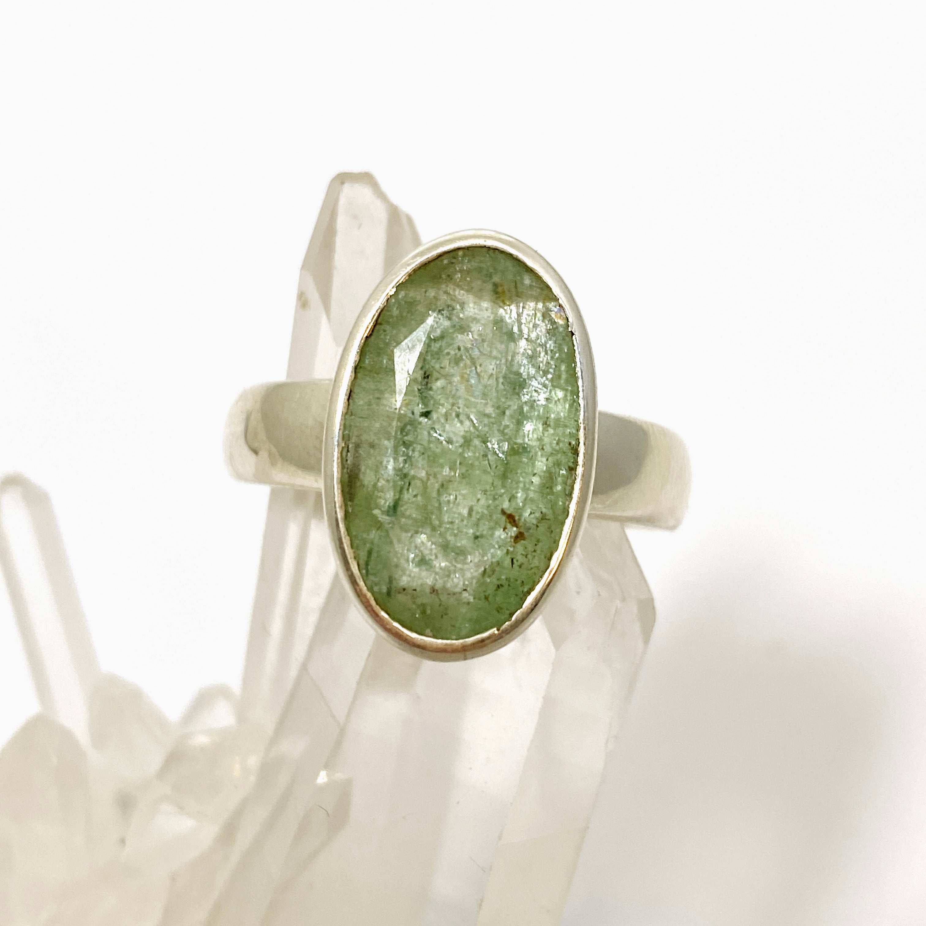 Natural Green Kyanite Oval Faceted Ring - Size 11 Sterling Silver Jewelry PRGJ819 | Healing Crystal Ring for Meditation, Energy Work & Spiritual Gifts